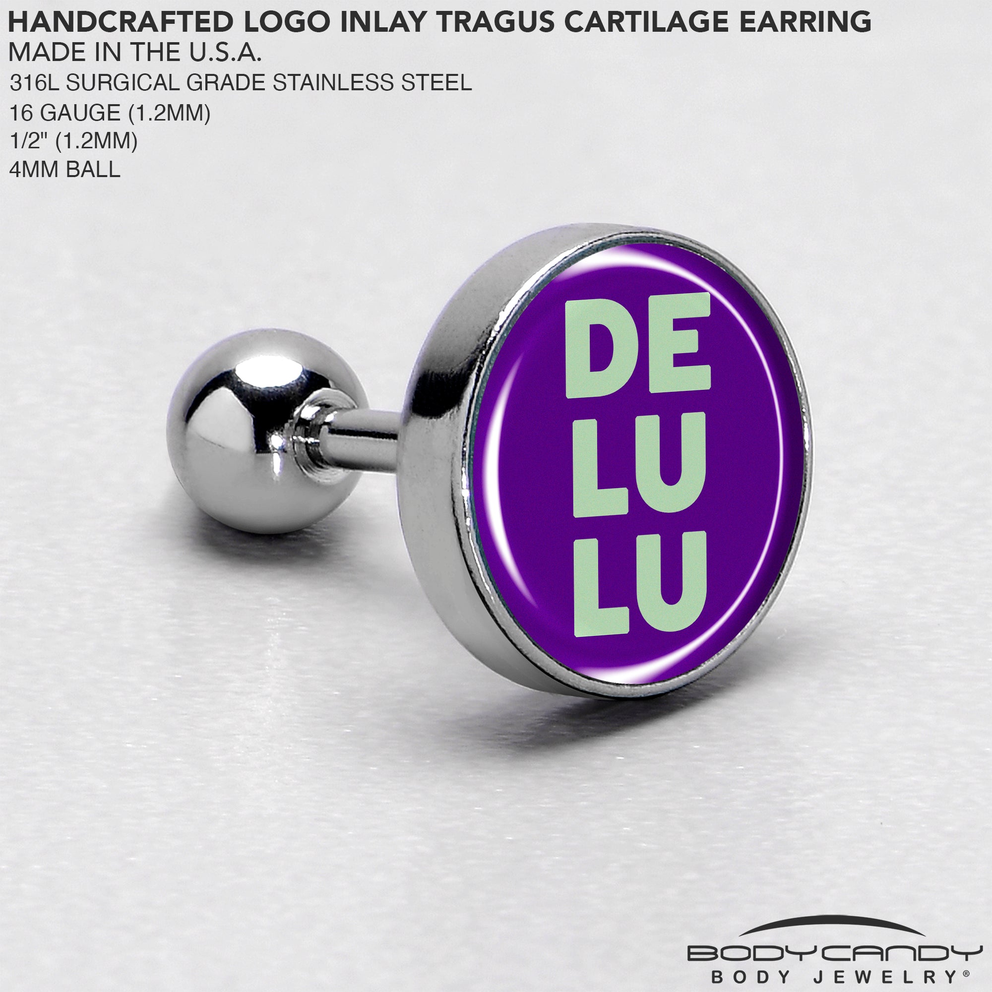 16 Gauge 1/4 Word DELULU Tragus Cartilage Earring