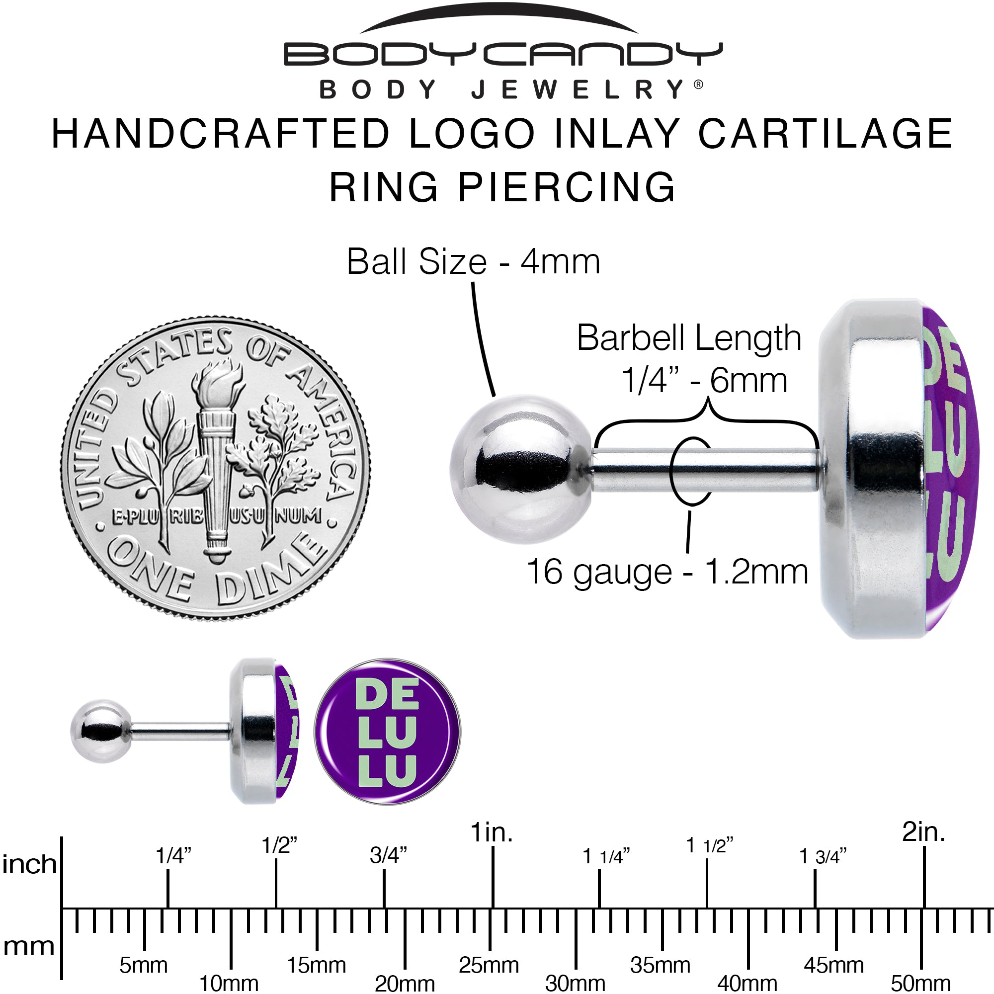 16 Gauge 1/4 Word DELULU Tragus Cartilage Earring