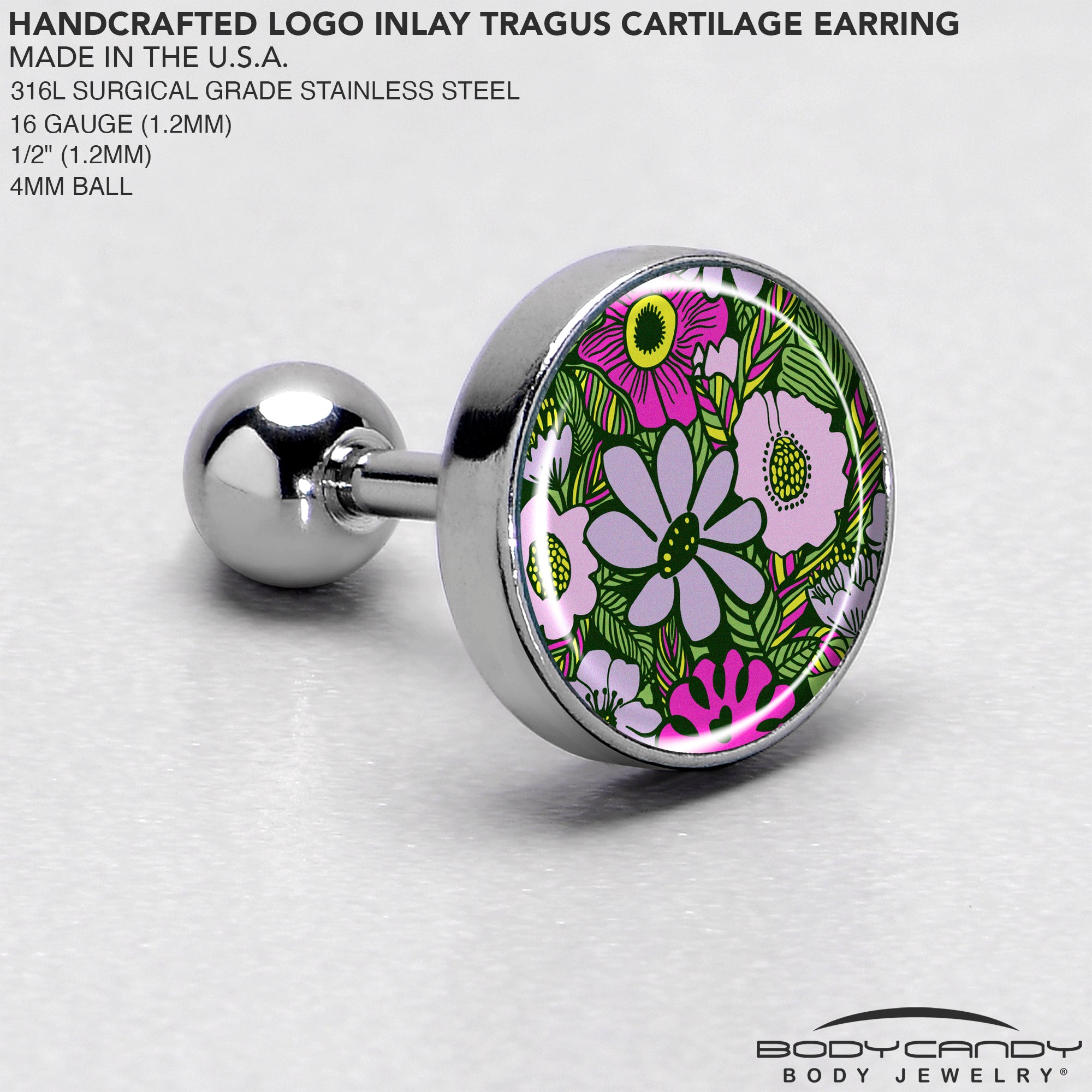 16 Gauge 1/4 Blossom Creation Paradise of Pink Flowers Cartilage Earring