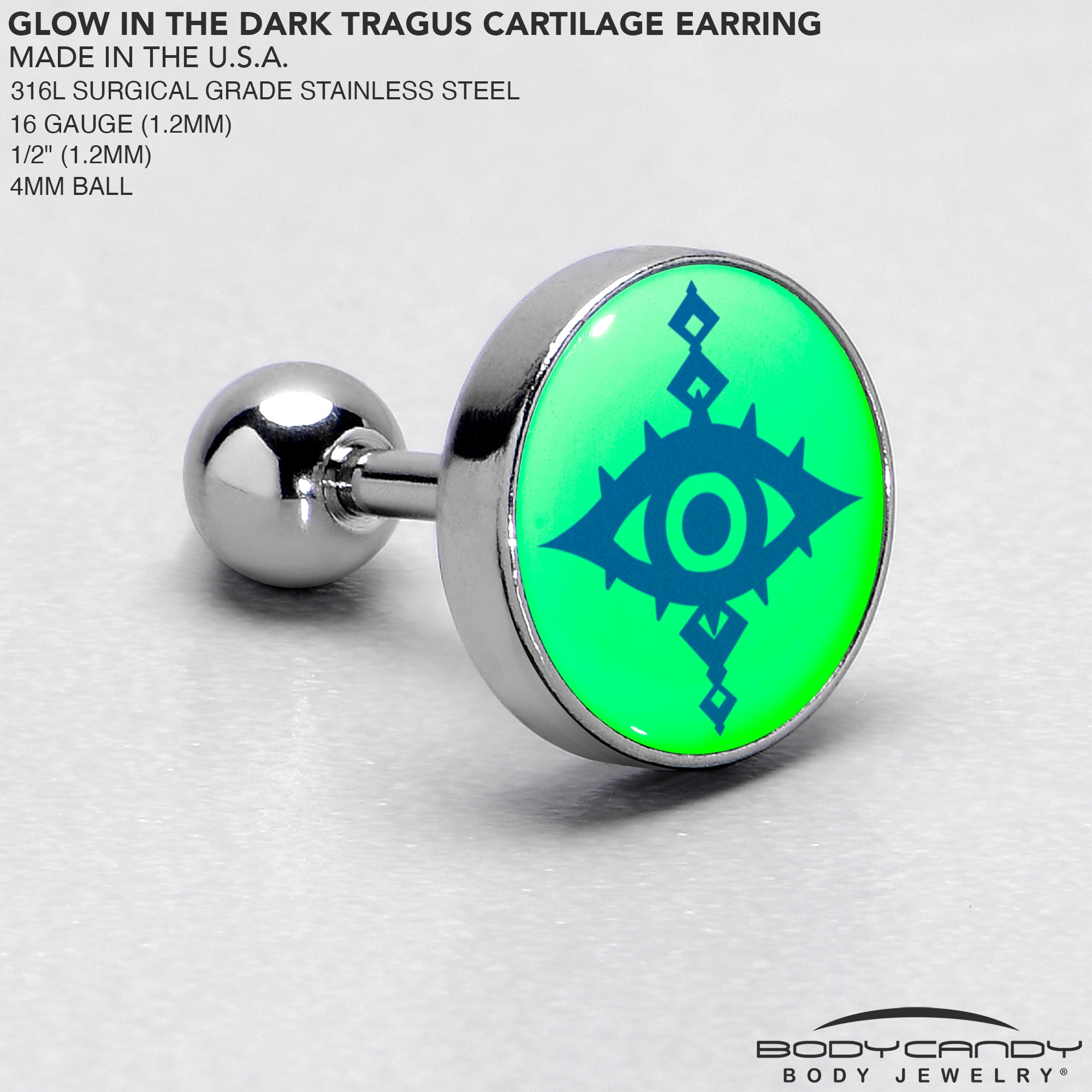 16 gauge glow in the dark evil eye earring for cartilage piercings