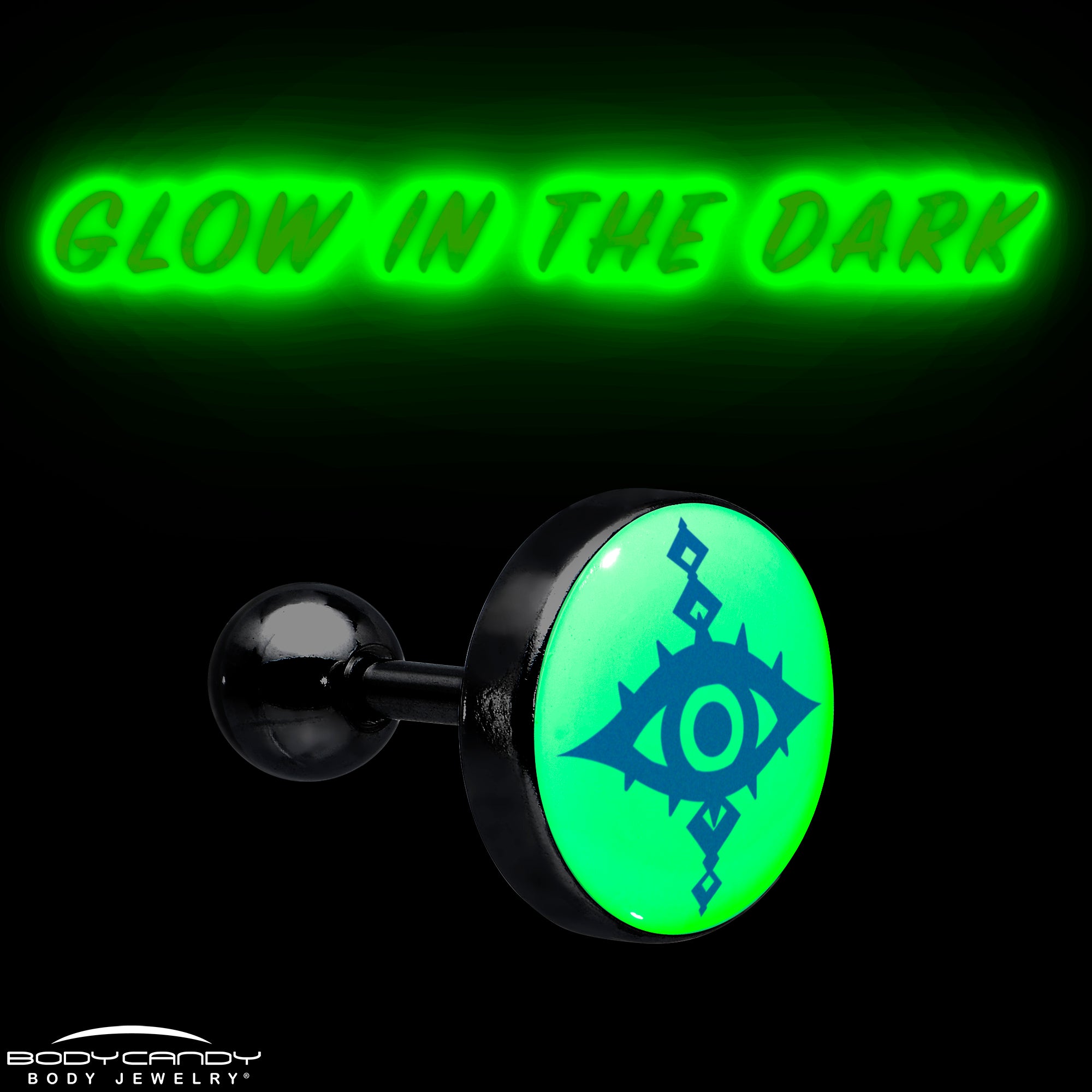 16 Gauge 1/4 Glow in the Dark Evil Eye Tragus Cartilage Earring Made in USA