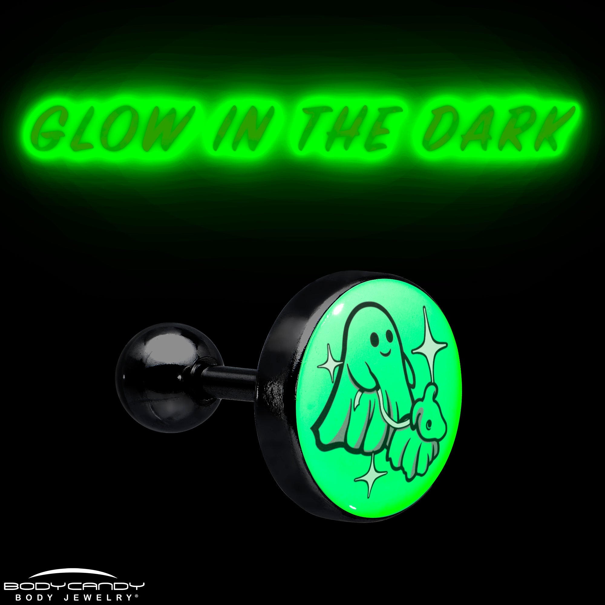 16 Gauge 1/4 Glow in the Dark Halloween Ghost Dog Walker Tragus Cartilage Earring Made in USA