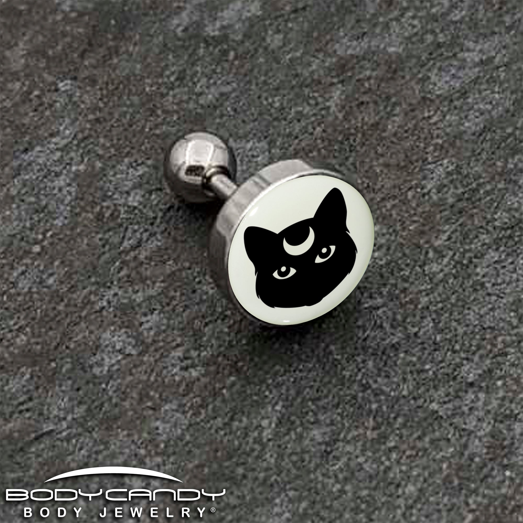 16 Gauge 1/4 Glow in the Dark Mystic Kitty Cat Tragus Cartilage Earring