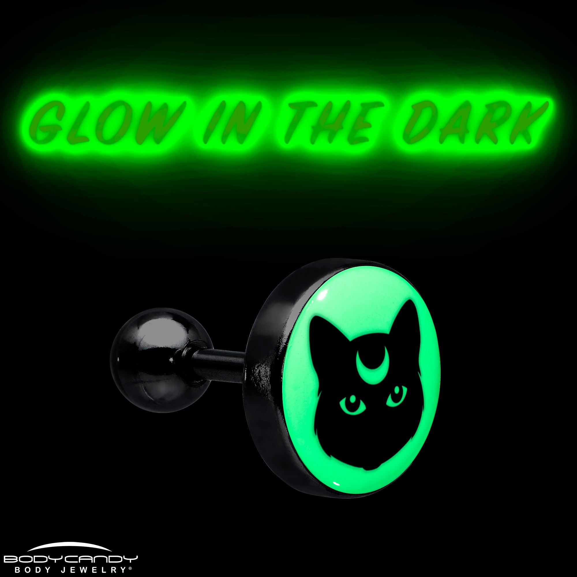 16 Gauge 1/4 Glow in the Dark Mystic Kitty Cat Tragus Cartilage Earring