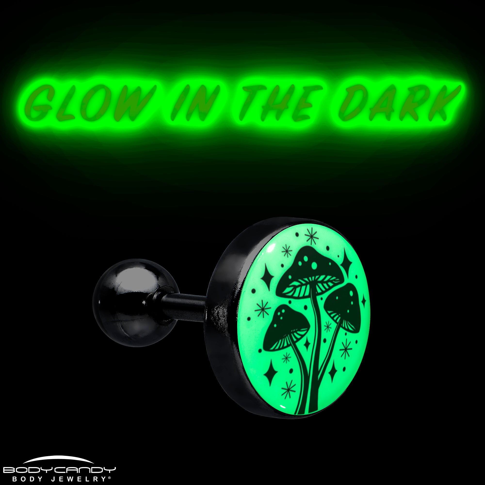 16 Gauge 1/4 Glow in the Dark Mystic Mushroom Tragus Cartilage Earring