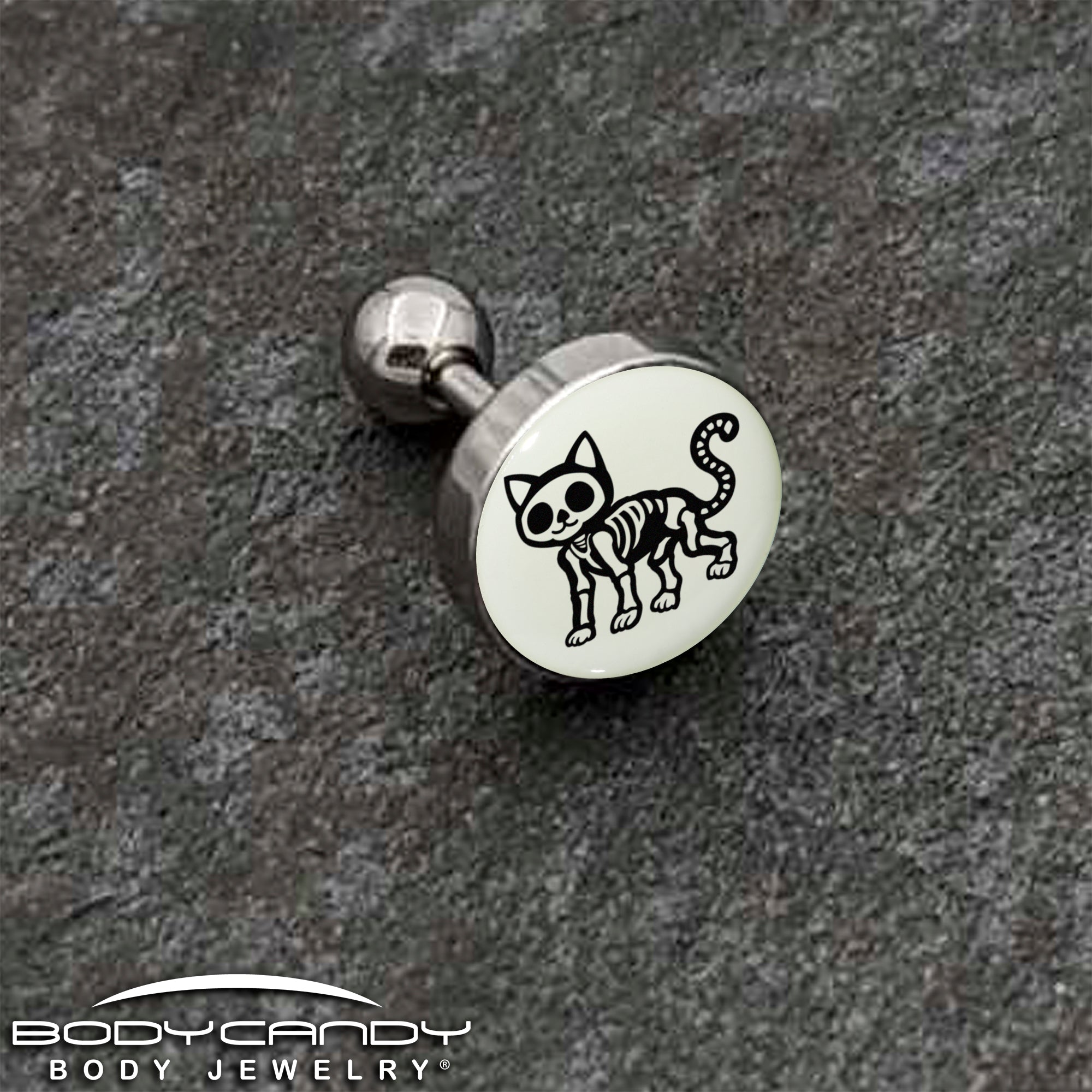 Unique glow-in-the-dark skeleton kitty cat tragus earring 16 gauge