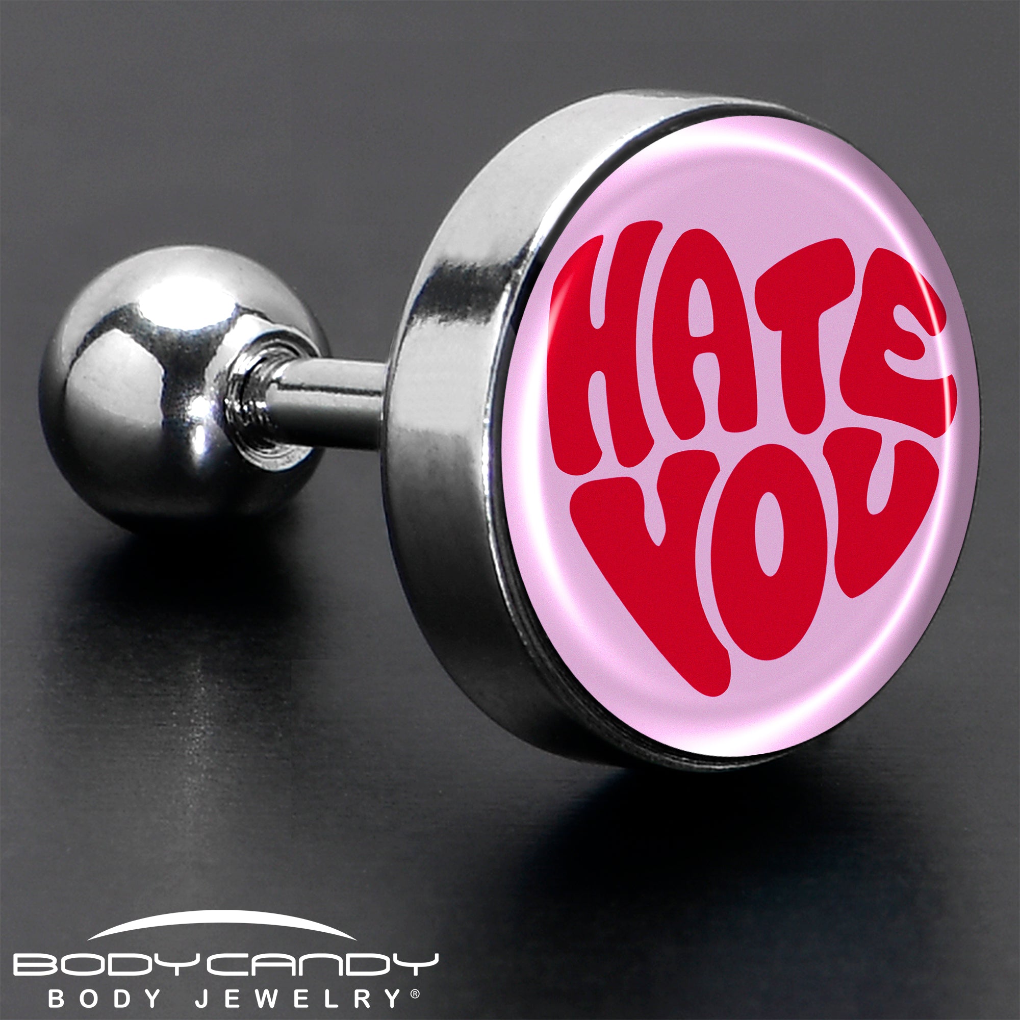 16 Gauge 1/4 Retro Text Hate You Tragus Cartilage Earring