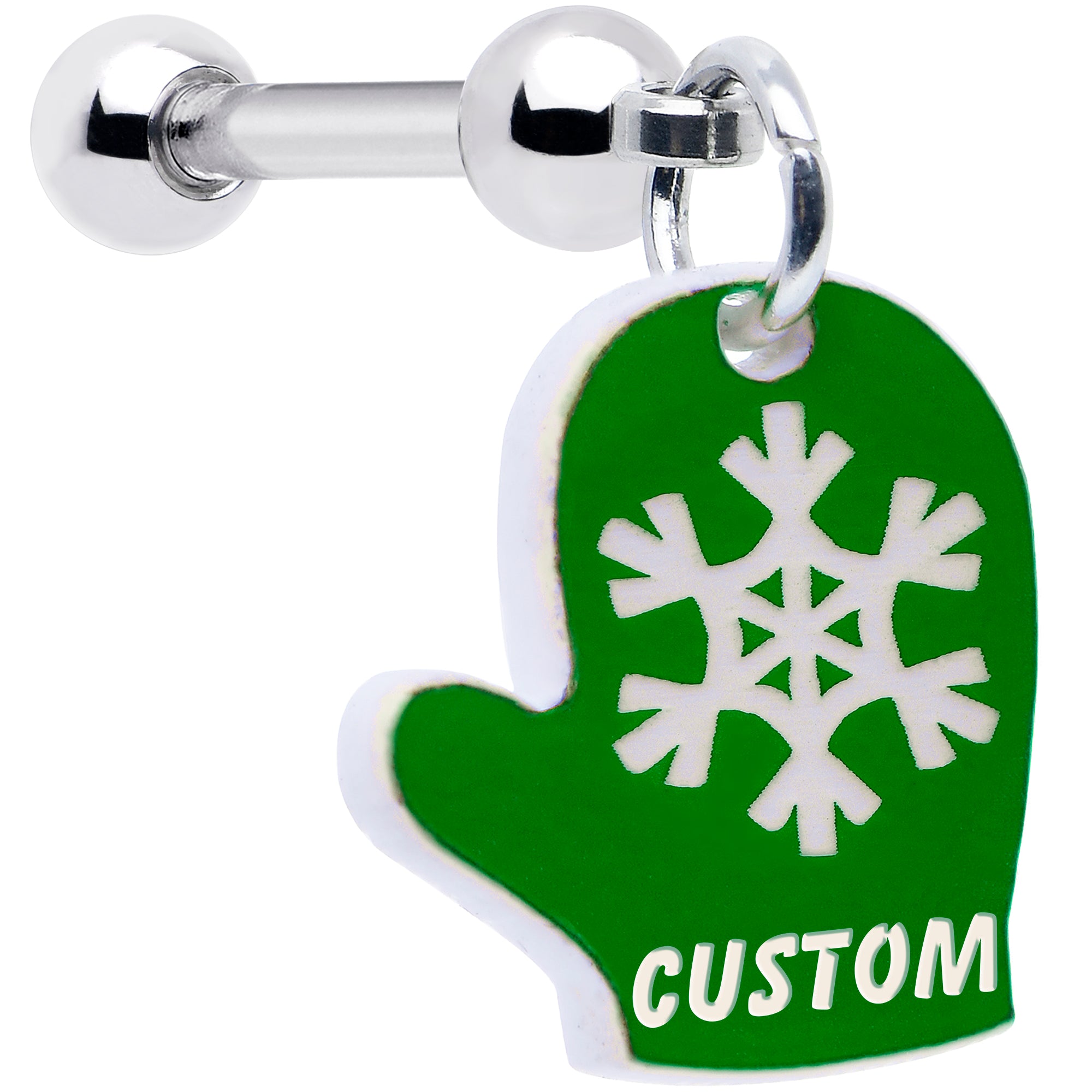 Custom Holiday Mitten Personalized Dangle Barbell Cartilage Earring (More Colors)