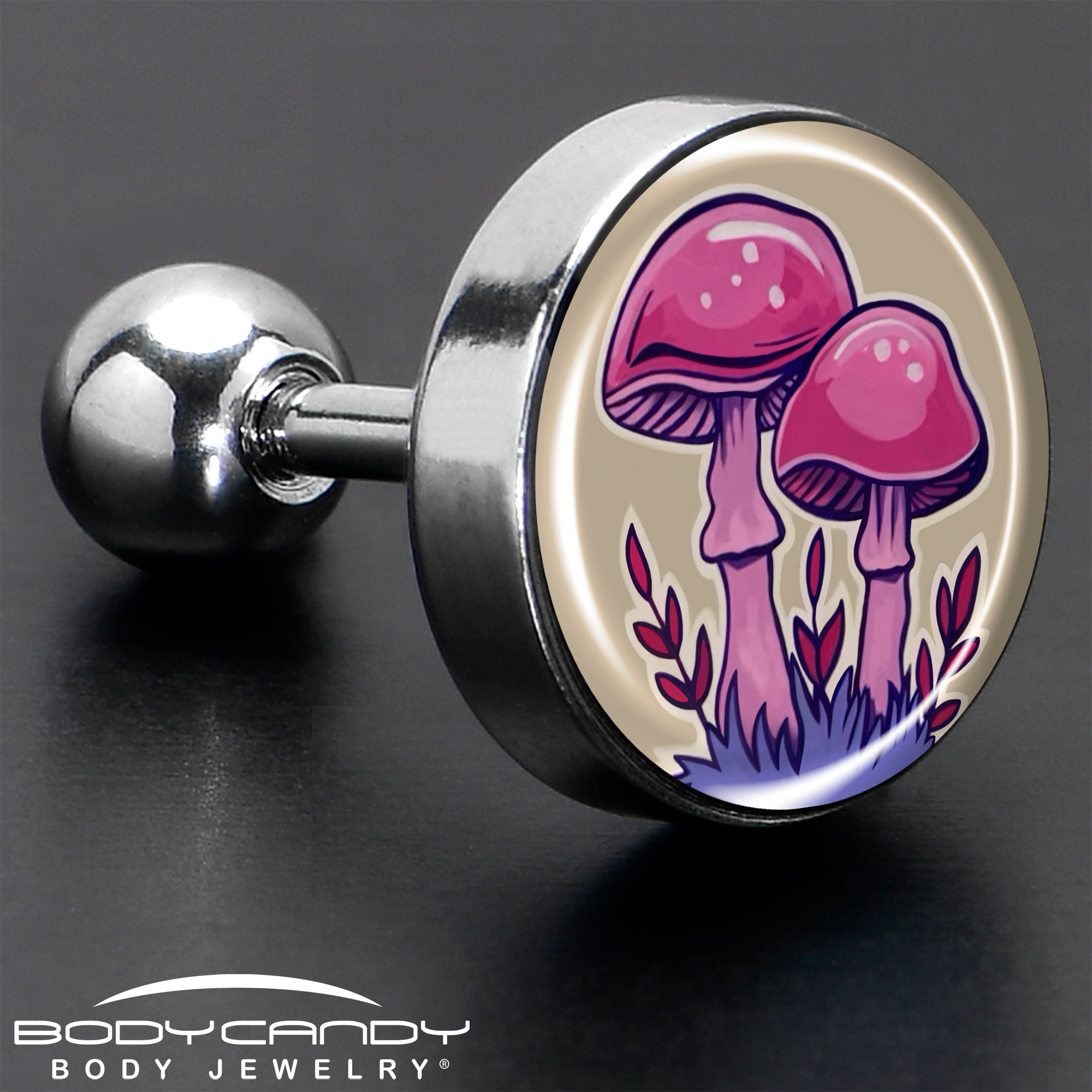 16 Gauge 1/4 Artist Drawn Pink Mushrooms Tragus Cartilage Earring