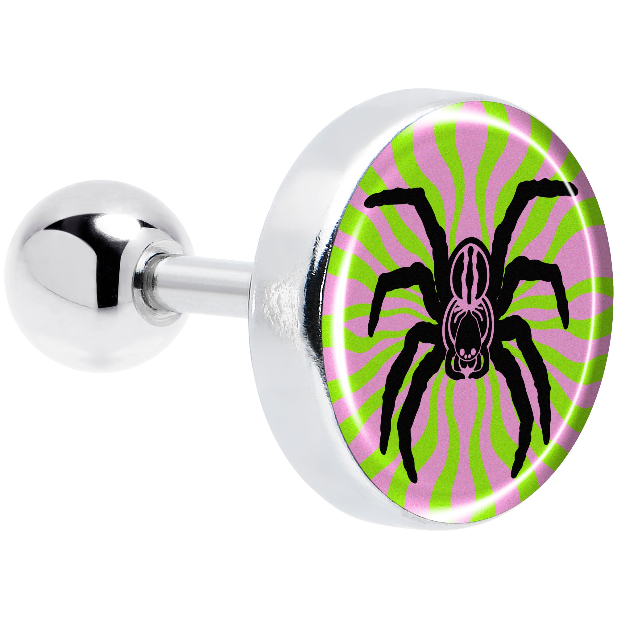 Psychedelic spider barbell tongue ring with vibrant colors