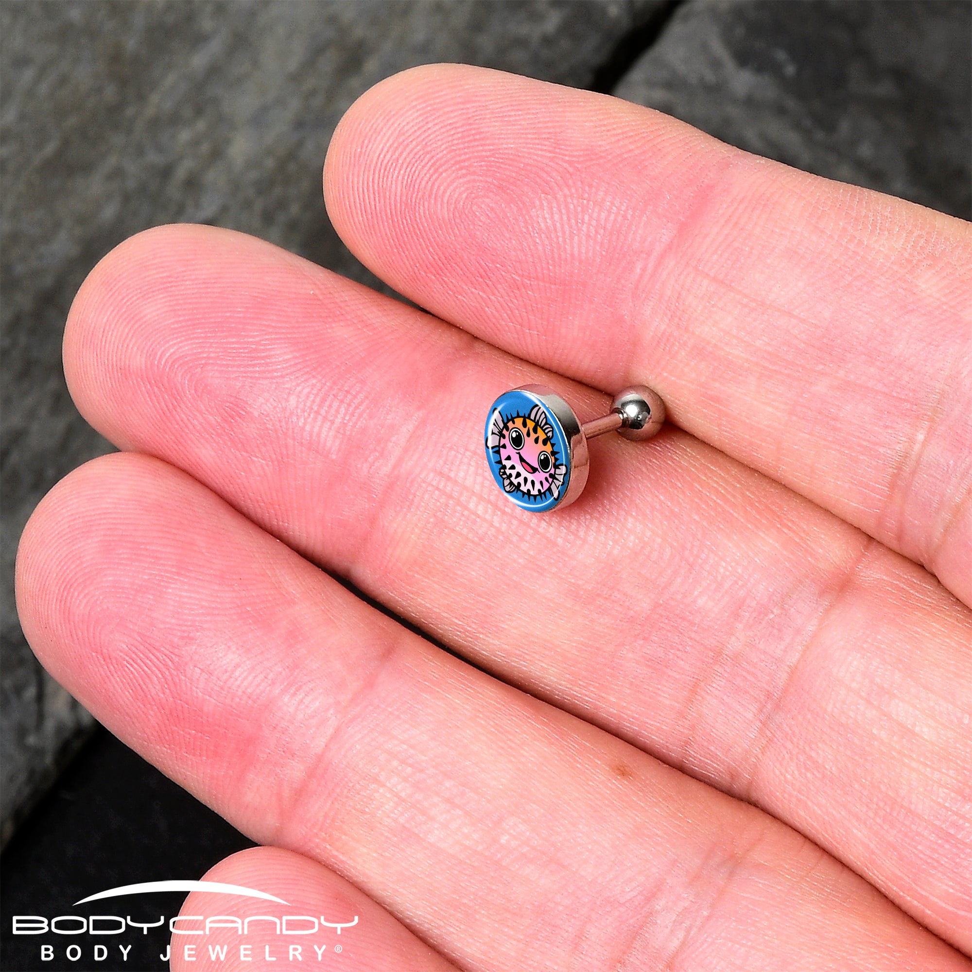 Handmade 16 gauge pufferfish tragus earring for cartilage