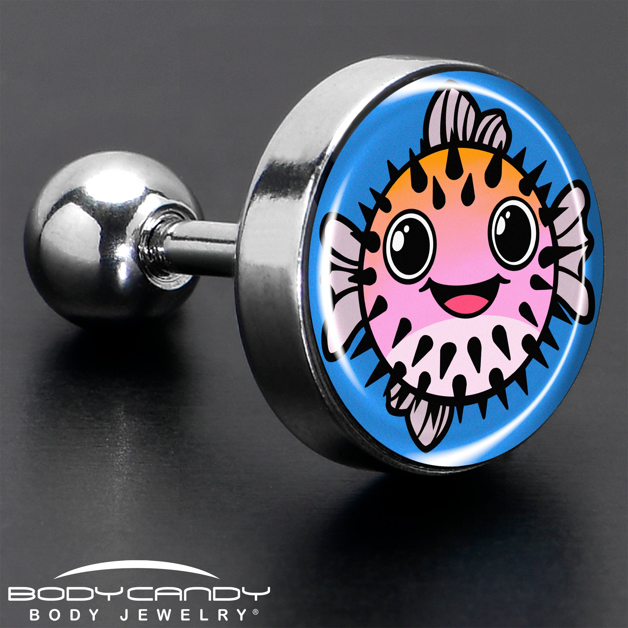 16 gauge swimming pufferfish earring for tragus and cartilage