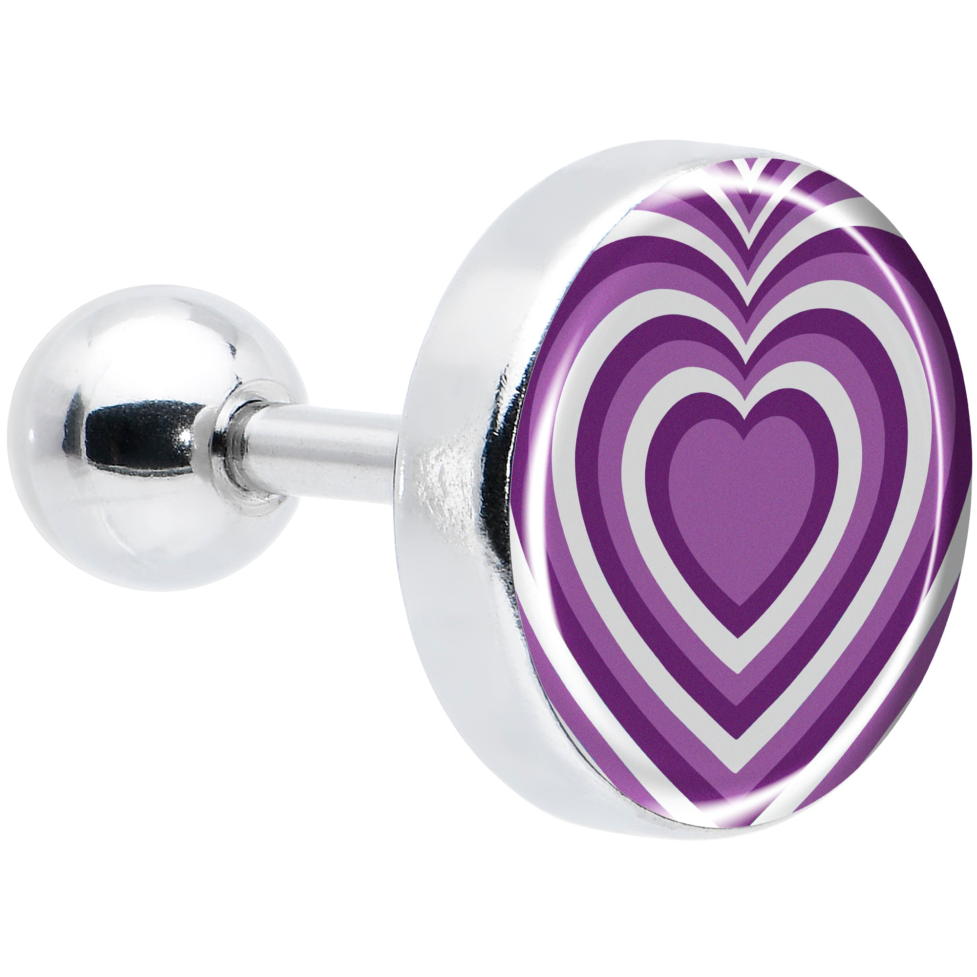 16 Gauge 1/4 Purple Retro Heart Tragus Cartilage Earring