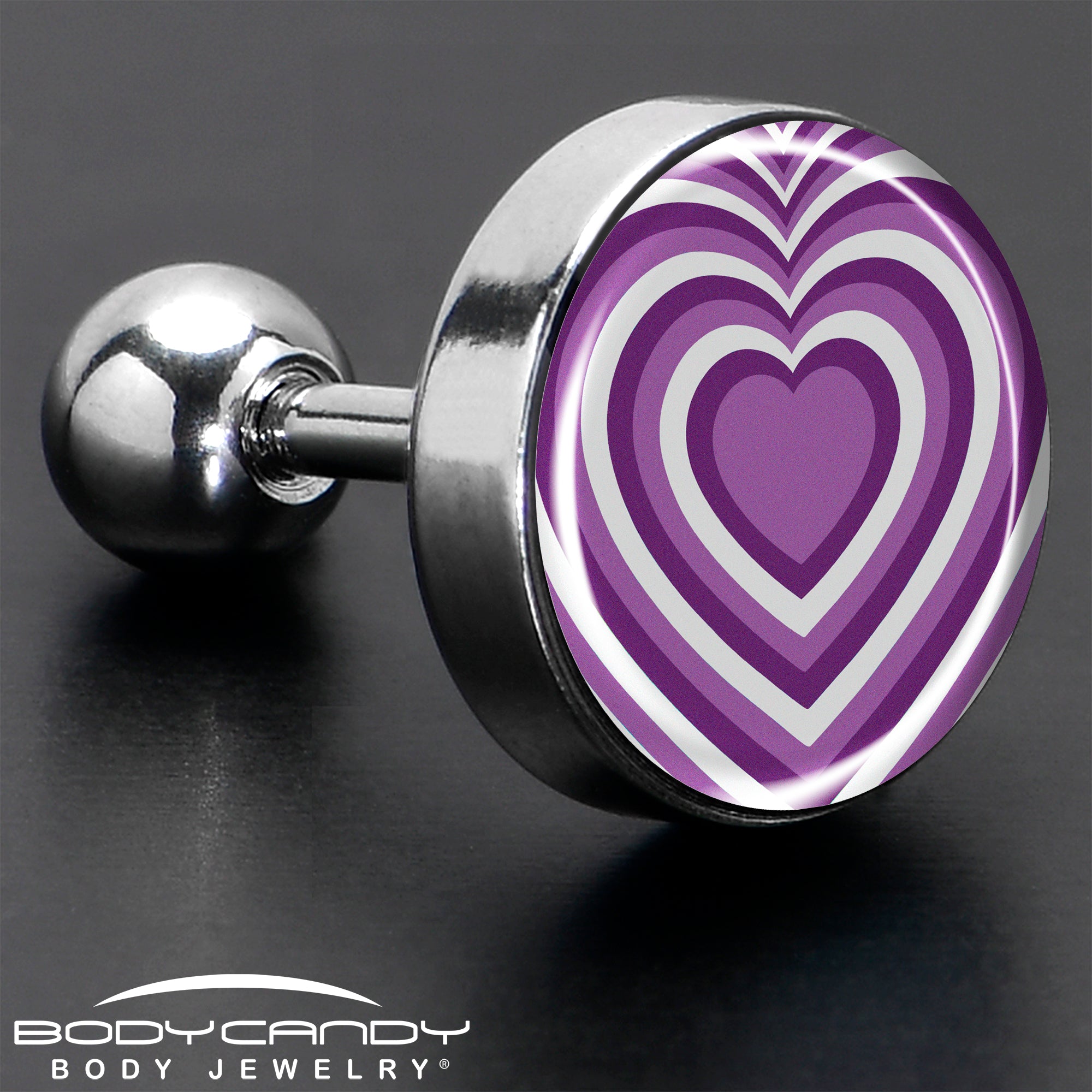 16 Gauge 1/4 Purple Retro Heart Tragus Cartilage Earring