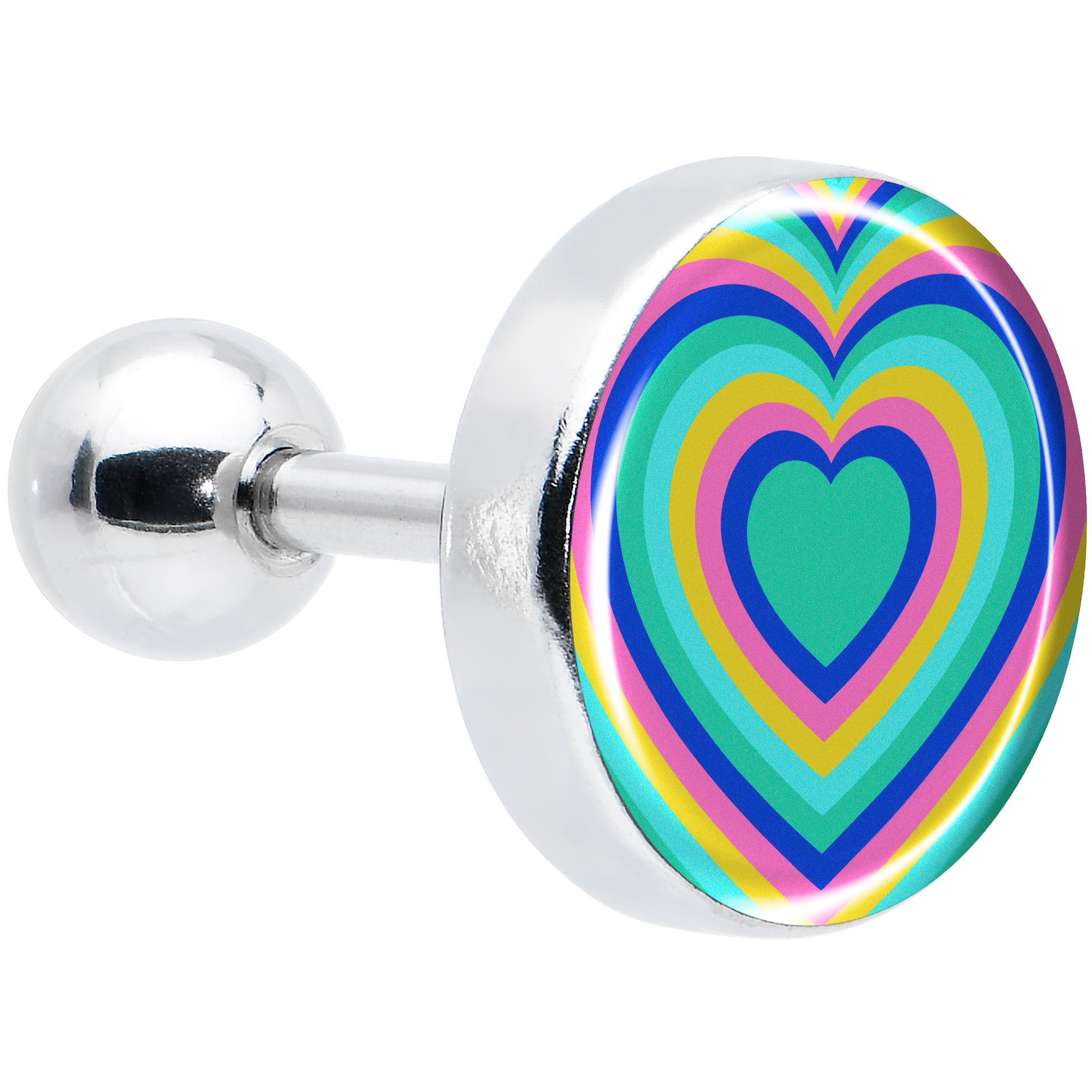 16 Gauge 1/4 Rainbow Retro Heart Tragus Cartilage Earring