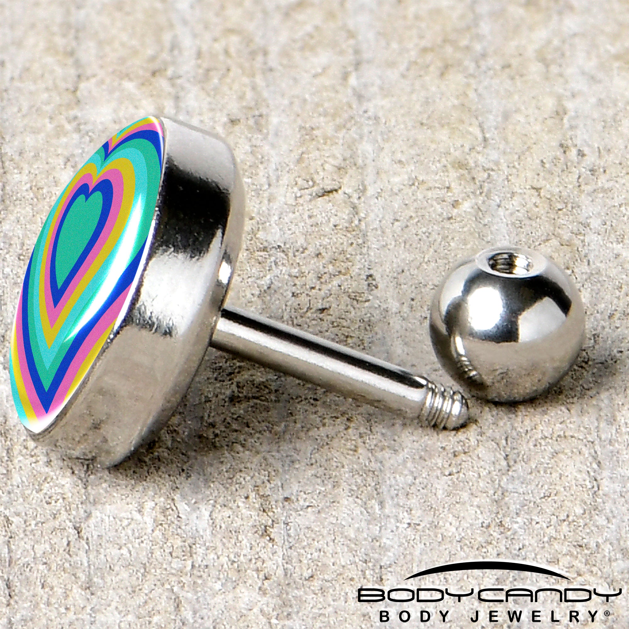 16 Gauge 1/4 Rainbow Retro Heart Tragus Cartilage Earring