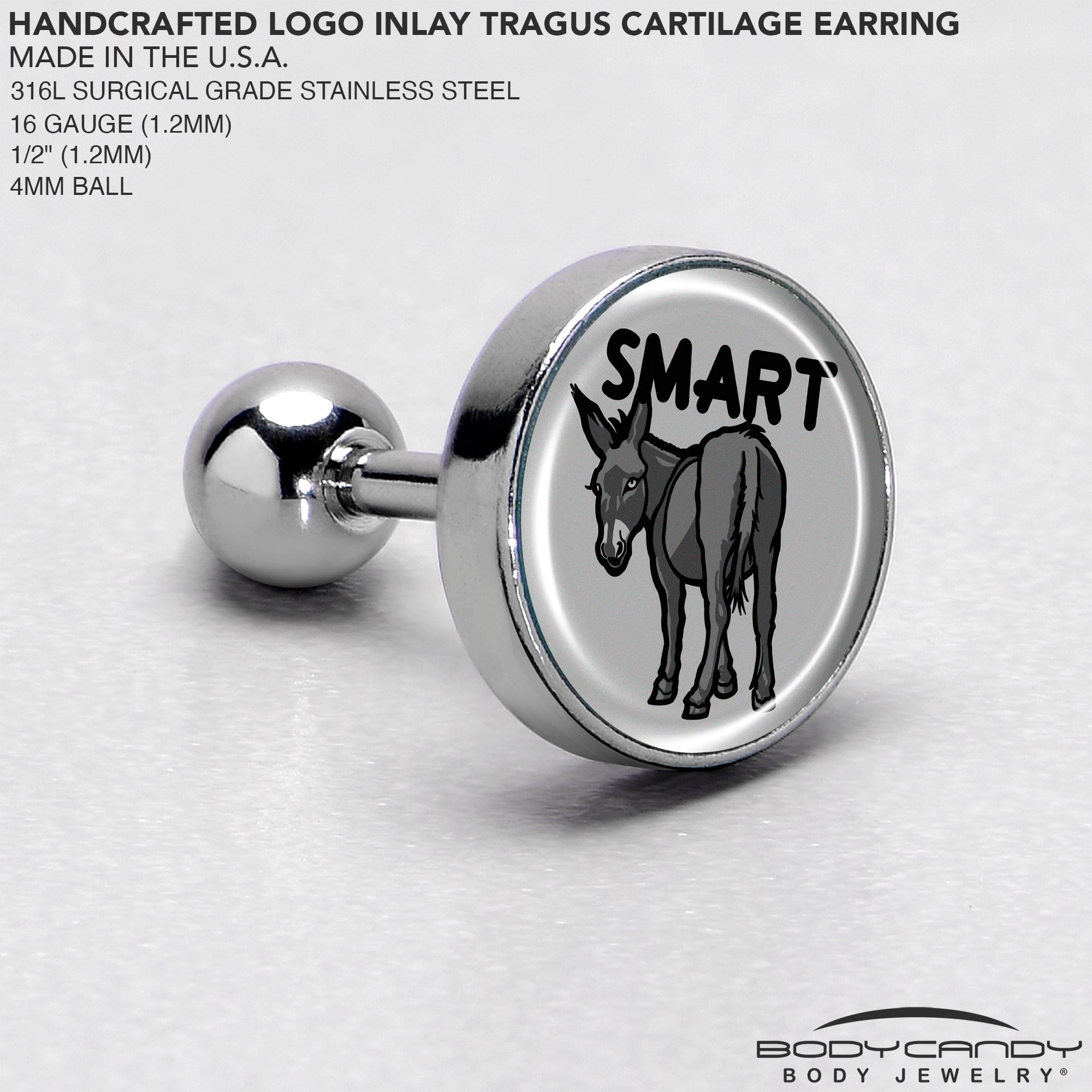 16 Gauge 1/4 Donkey Smart Ass Tragus Cartilage Earring