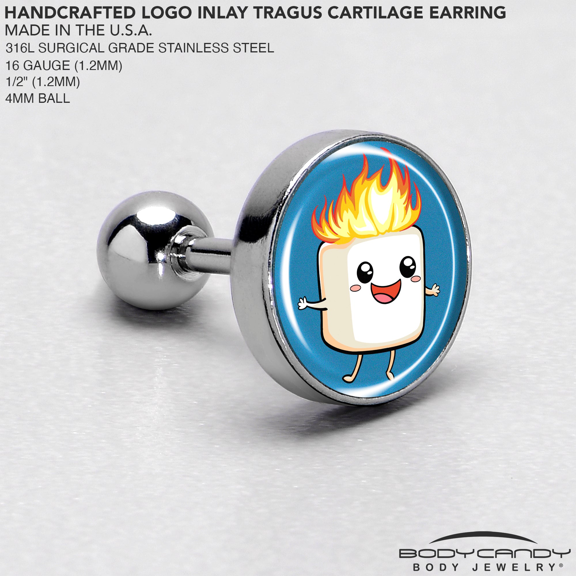 Burning Marshmallow Design 16 Gauge Cartilage Earring