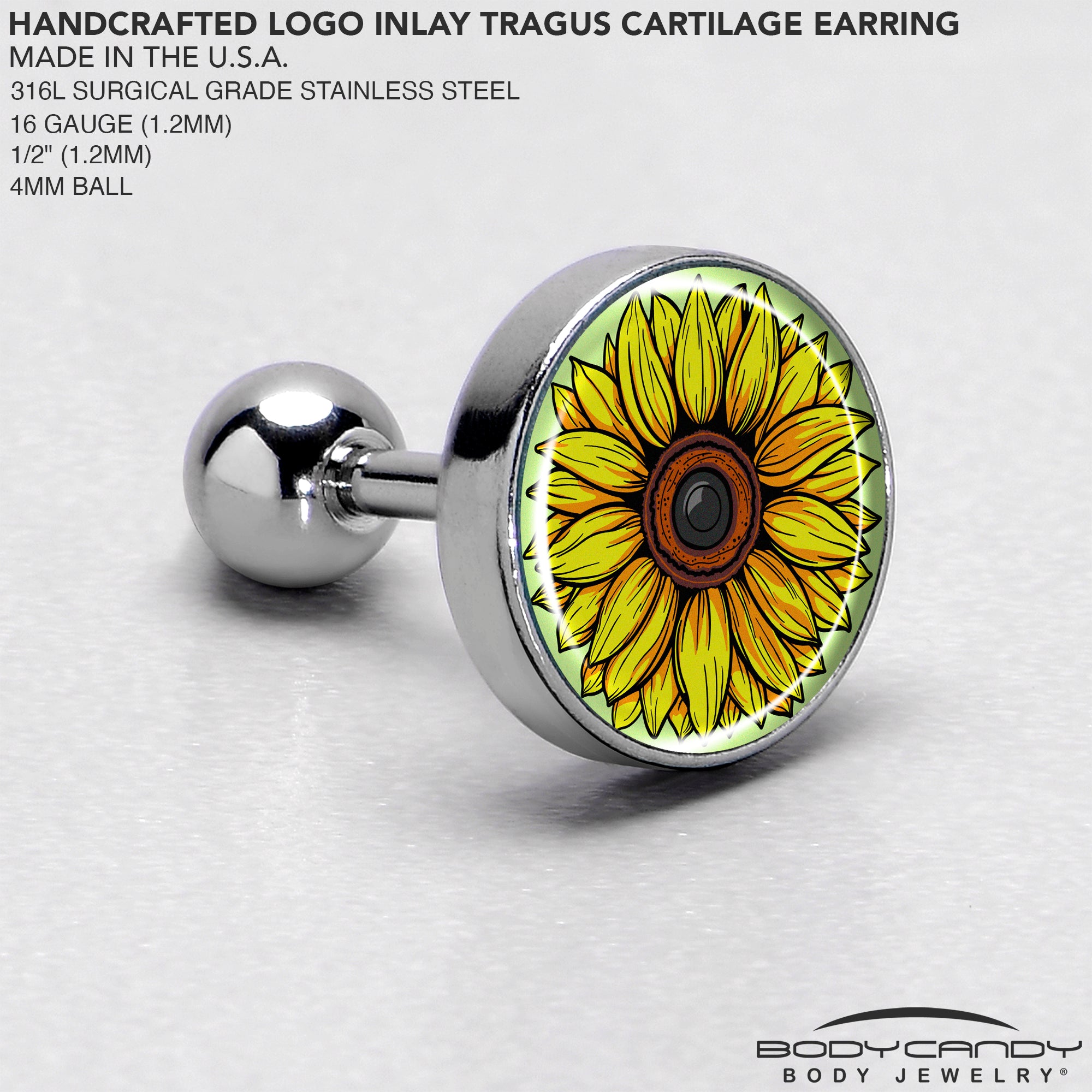 Blossom Creation Yellow Sunflower Tragus Cartilage Earring