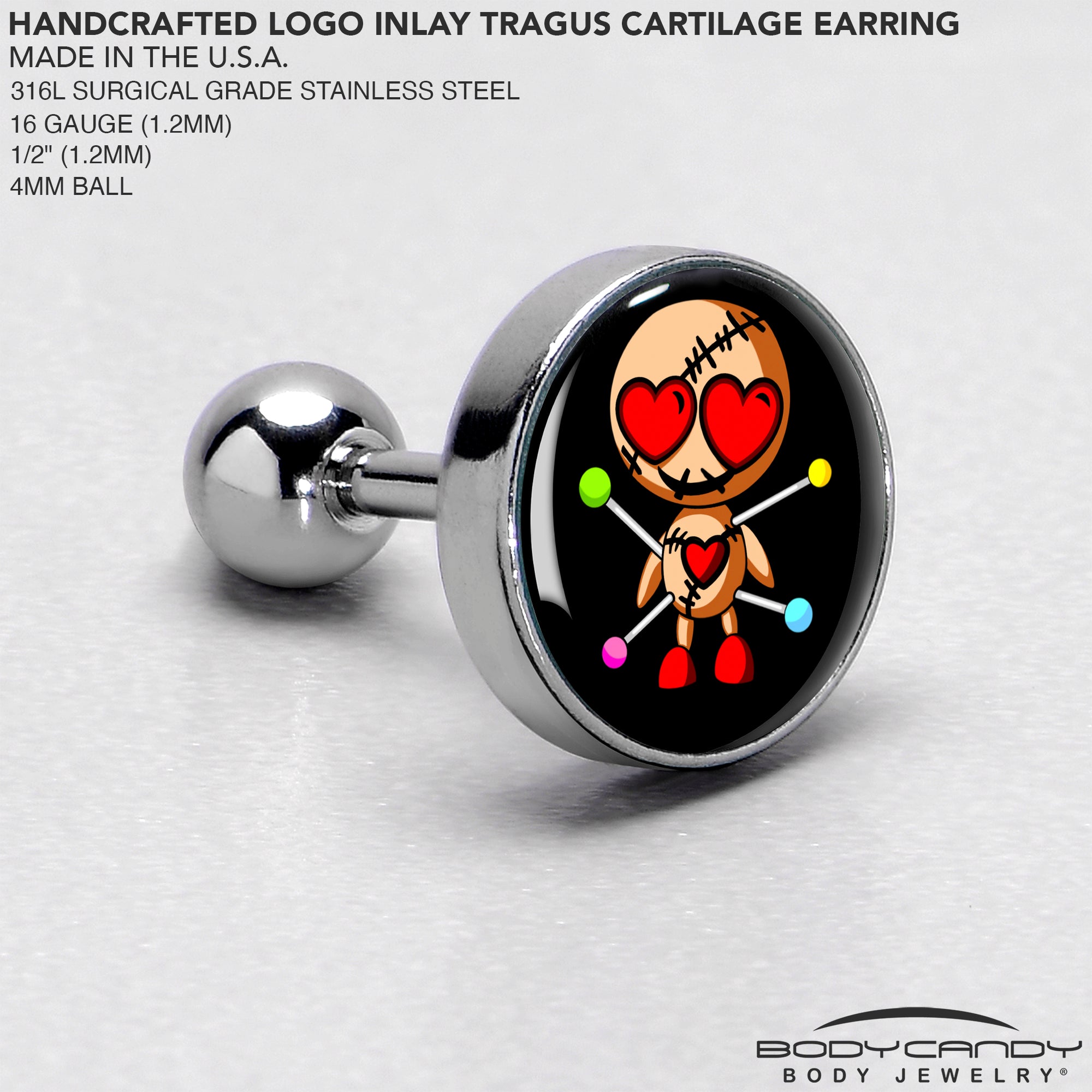 16 Gauge Valentine Heart Voodoo Doll Cartilage Earring