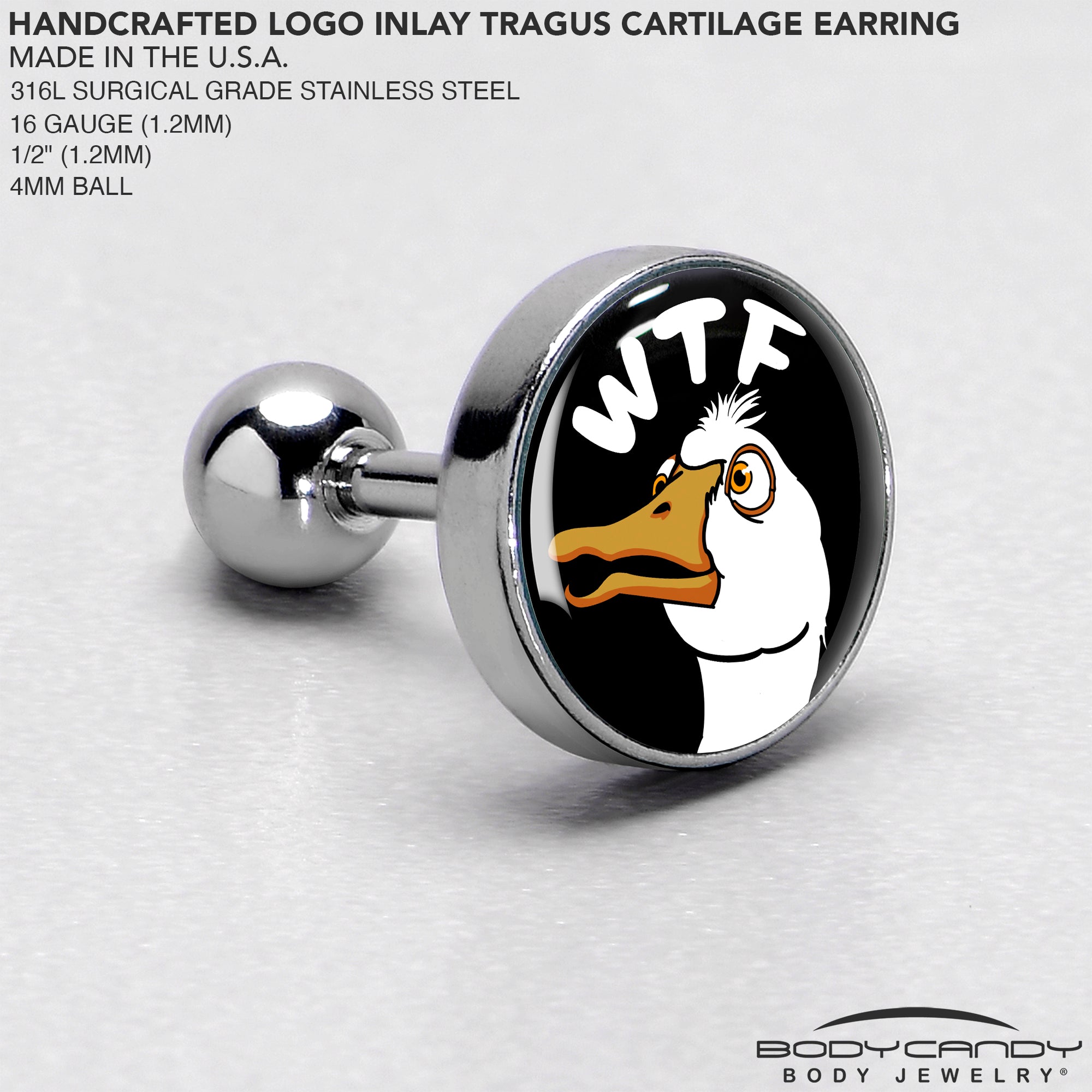 Stylish 16 Gauge Duck Design Earring for Cartilage Piercing