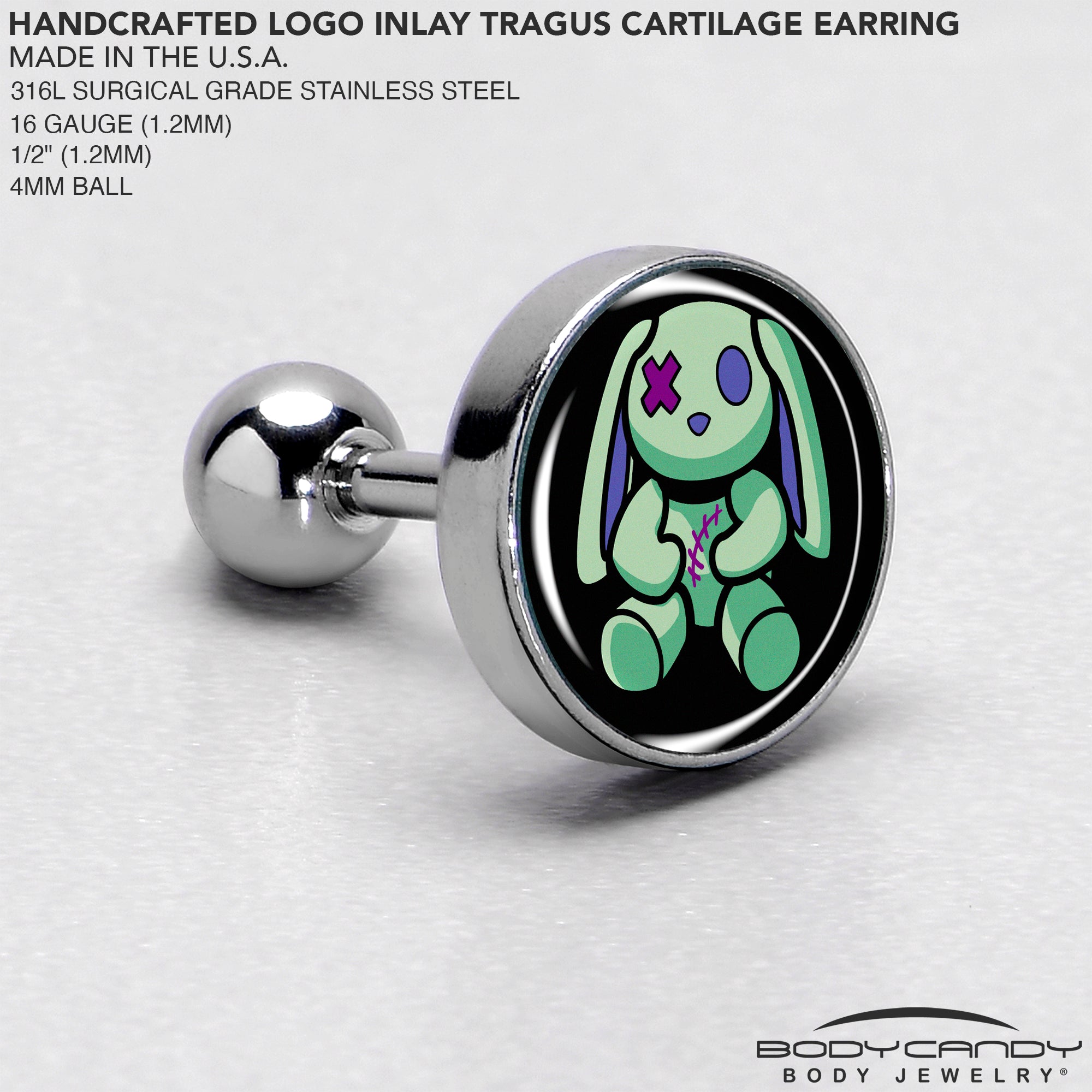 16 Gauge 1/4 Zombie Bunny Tragus Cartilage Earring