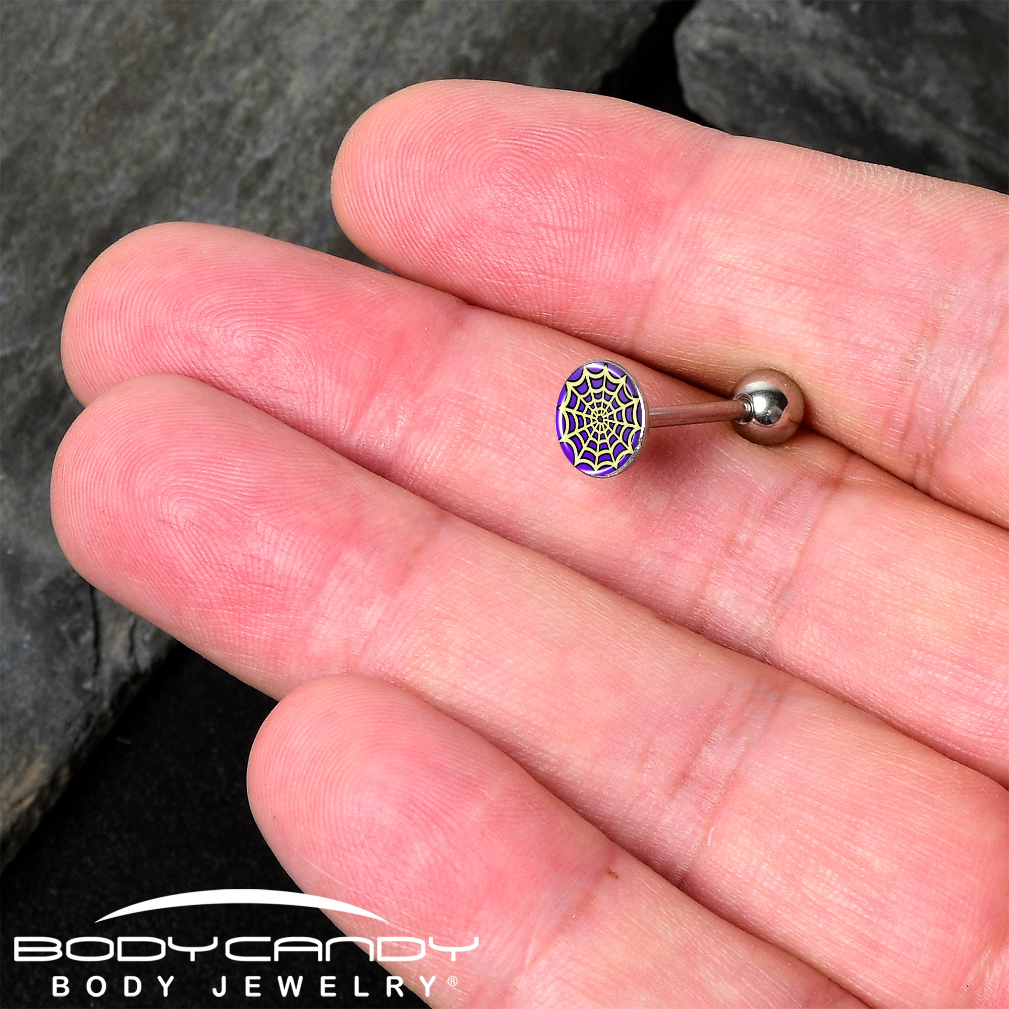 Stylish spider web barbell tongue ring in two-tone finish