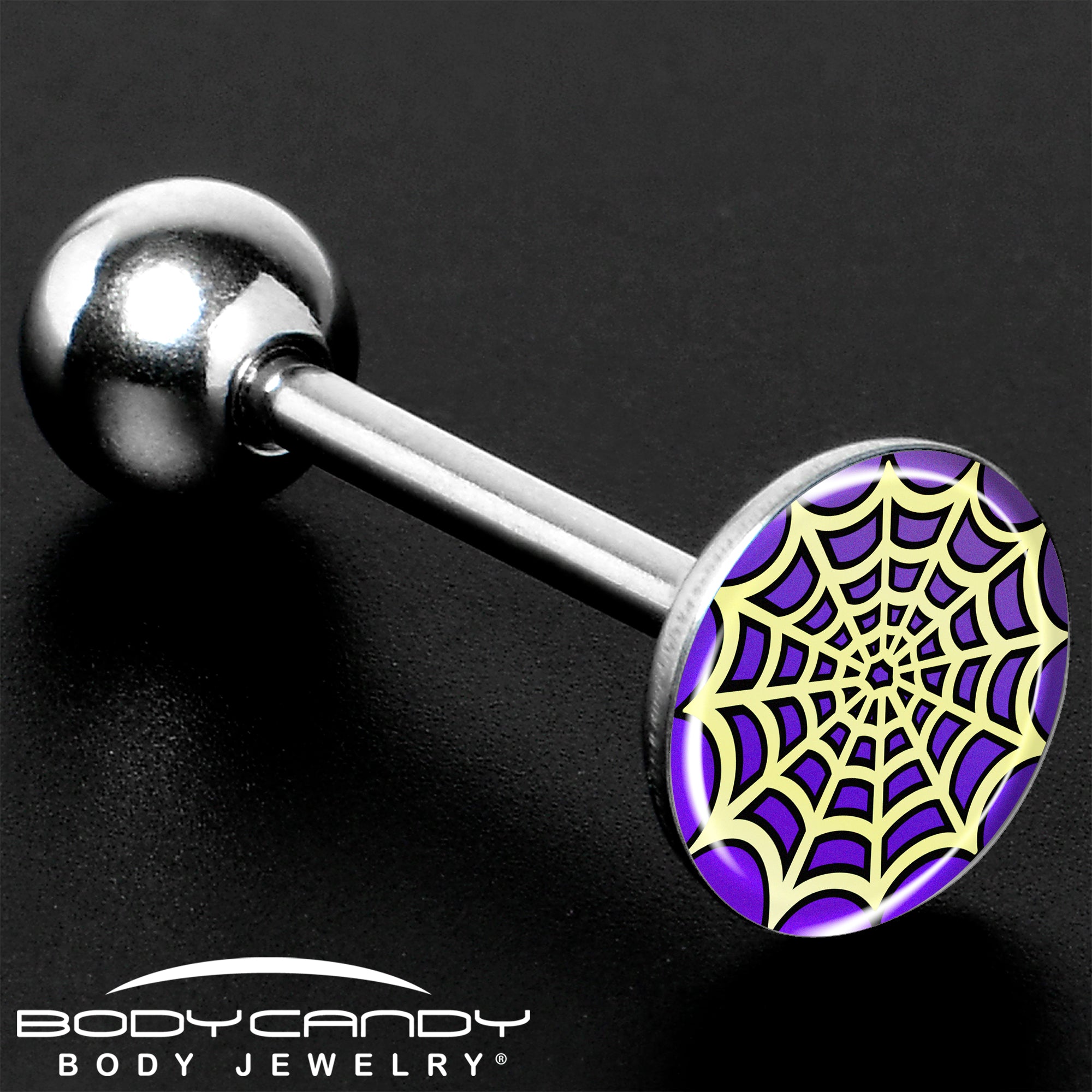 Two Tone Spider Web Barbell Tongue Ring Made in USA