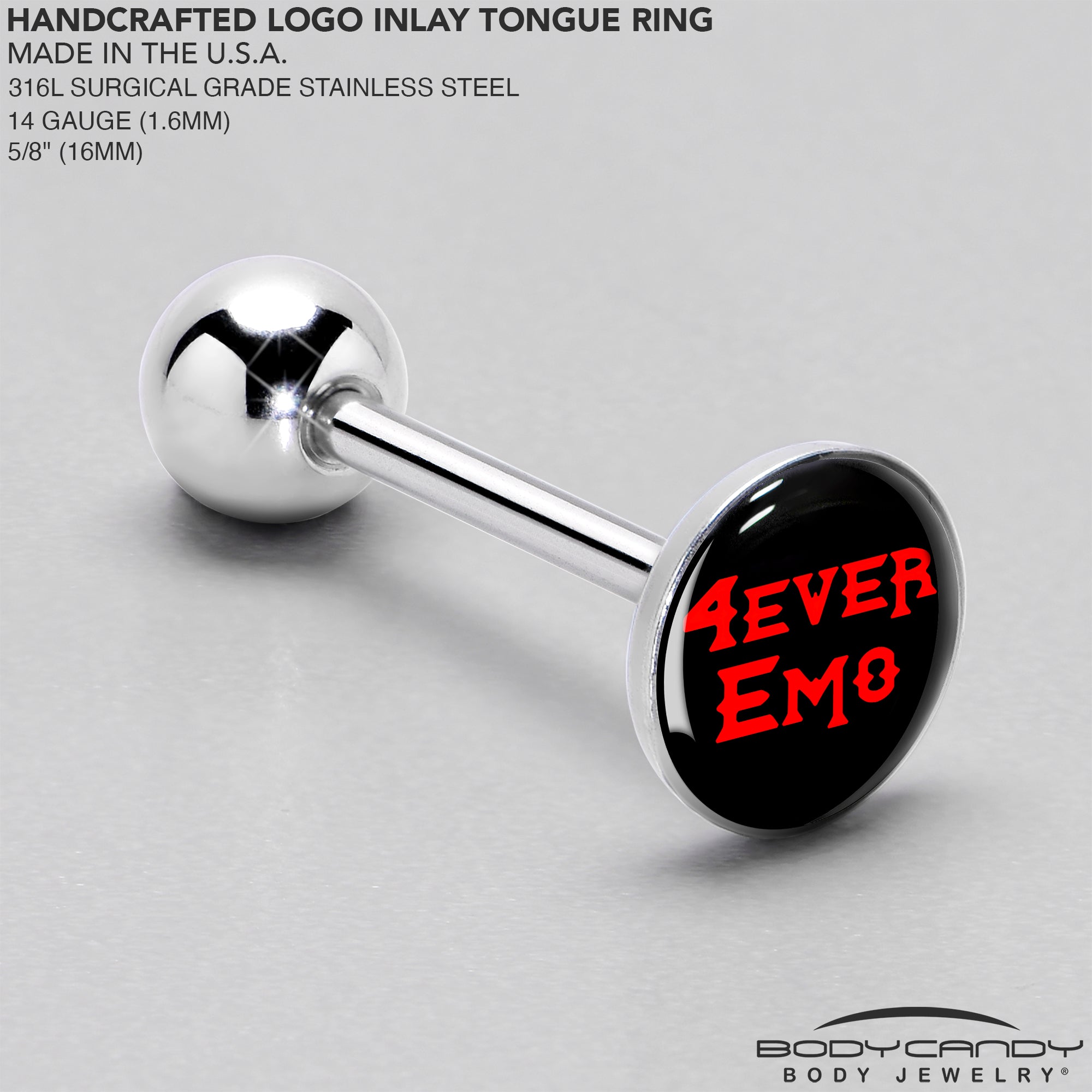 Black Red 4 Ever Emo Barbell Tongue Ring