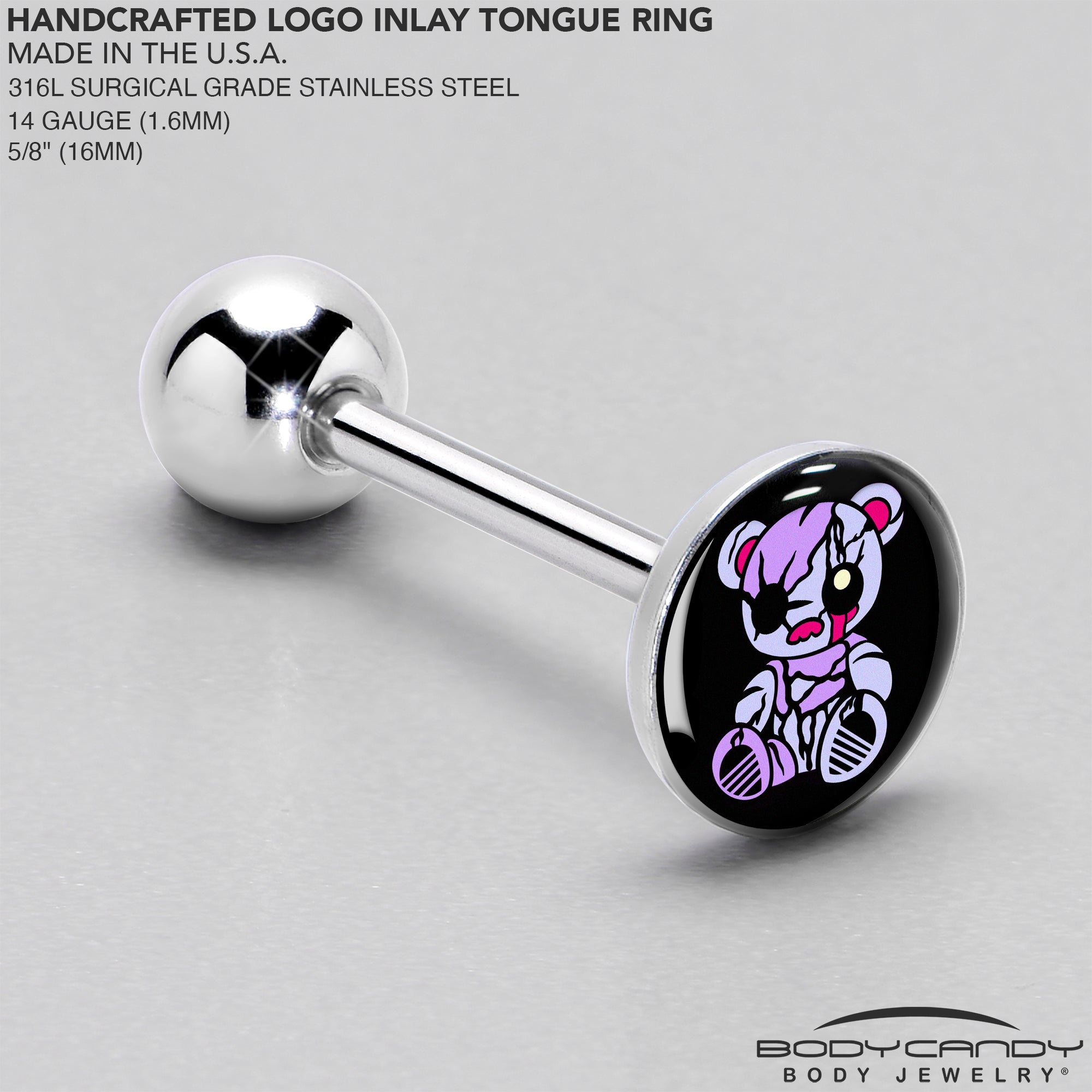 Attitude Teddy Bear Barbell Tongue Ring