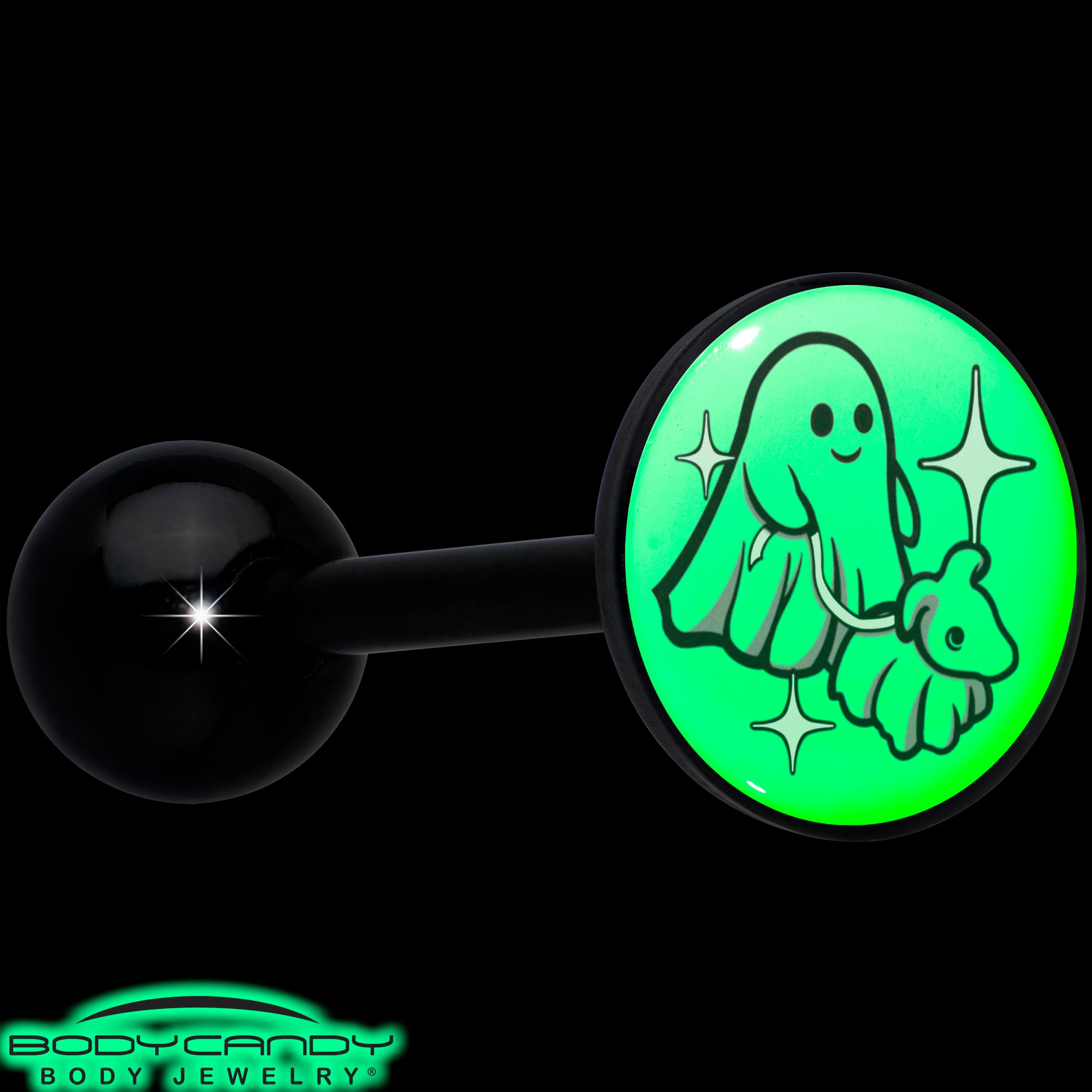 Halloween Ghost and Dog Barbell Tongue Ring with Glow in the Dark Feature