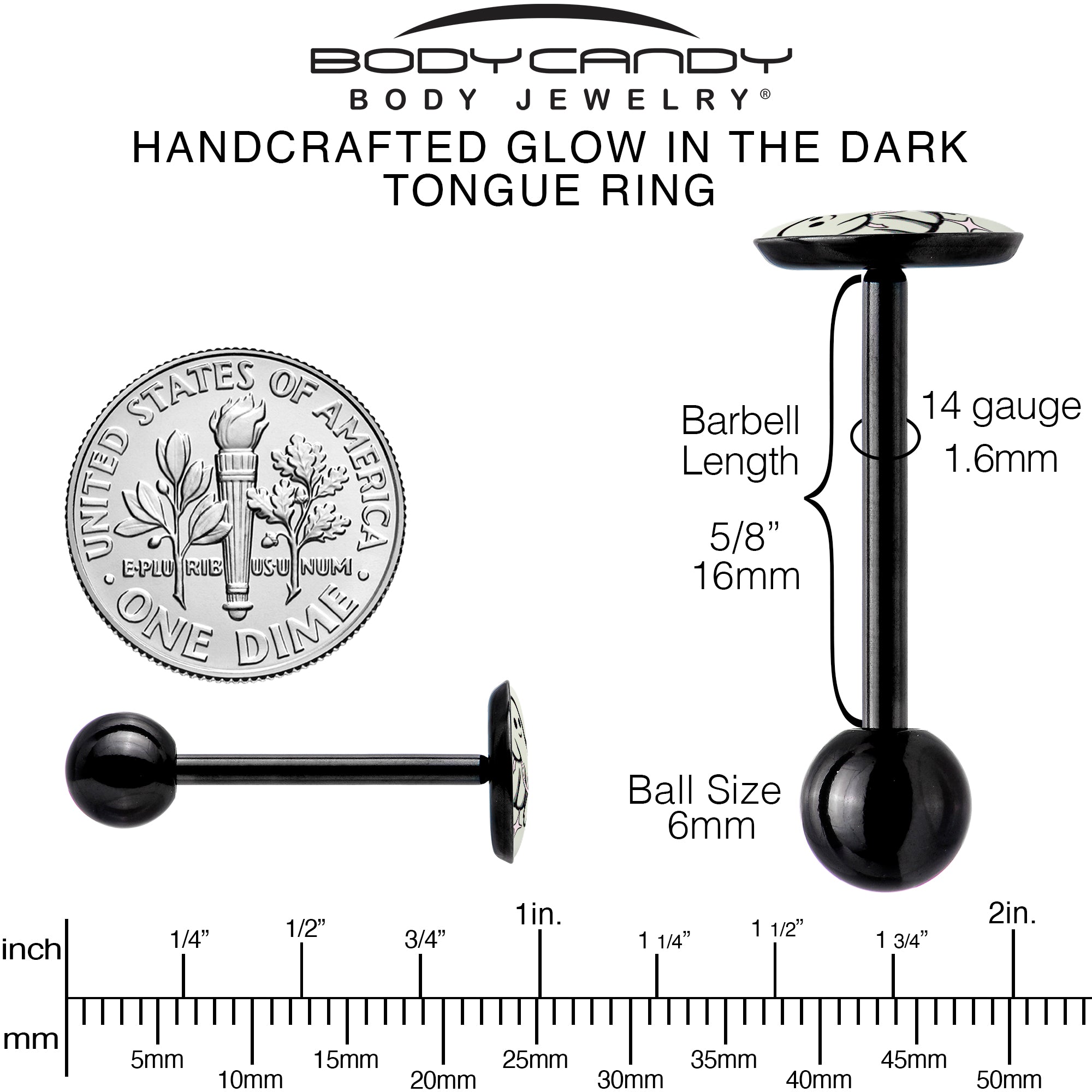 Glow in the Dark Black Halloween Tongue Ring with Ghost and Dog Barbell Design