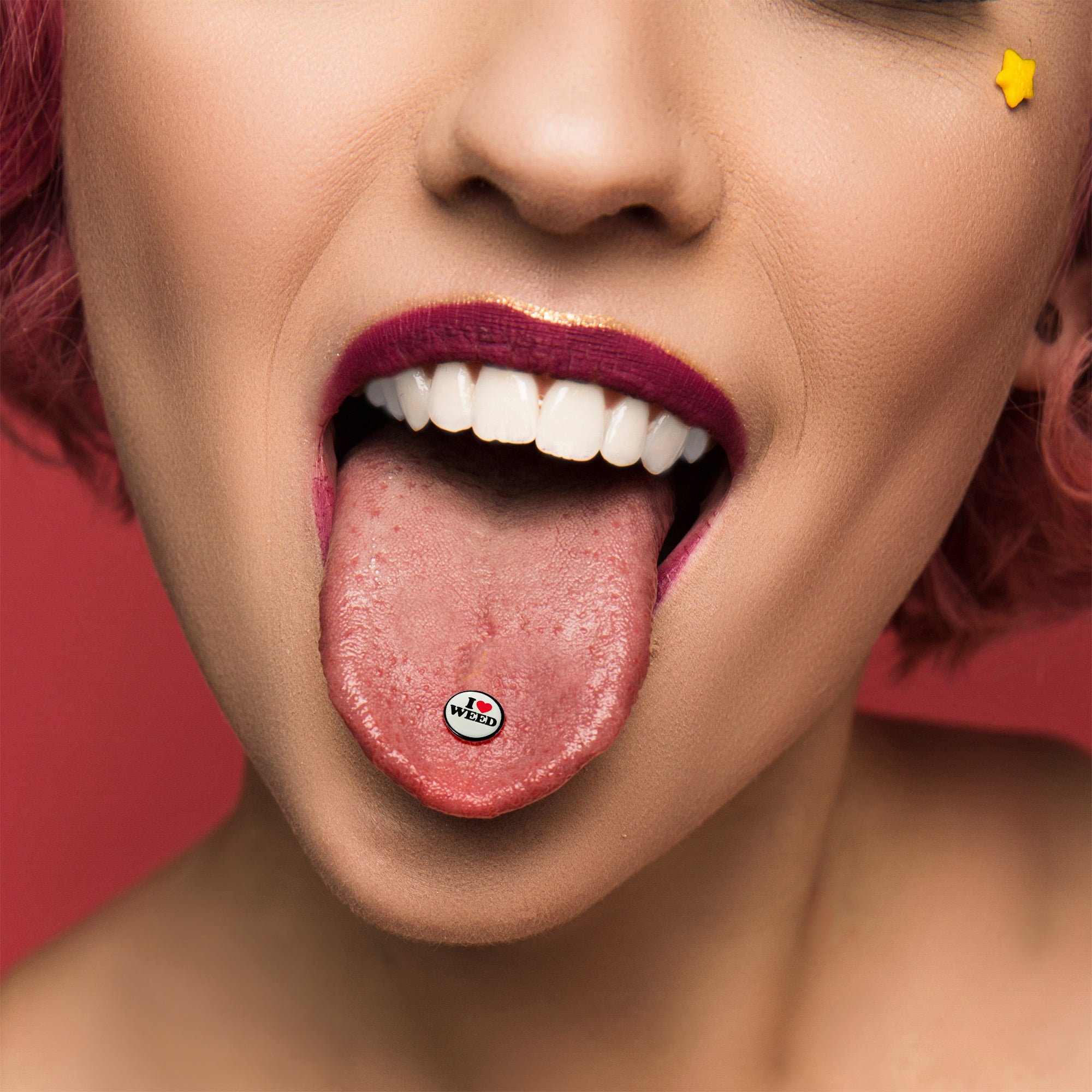 Black Anodized Glow in the Dark Tongue Ring with I Love Weed Barbell