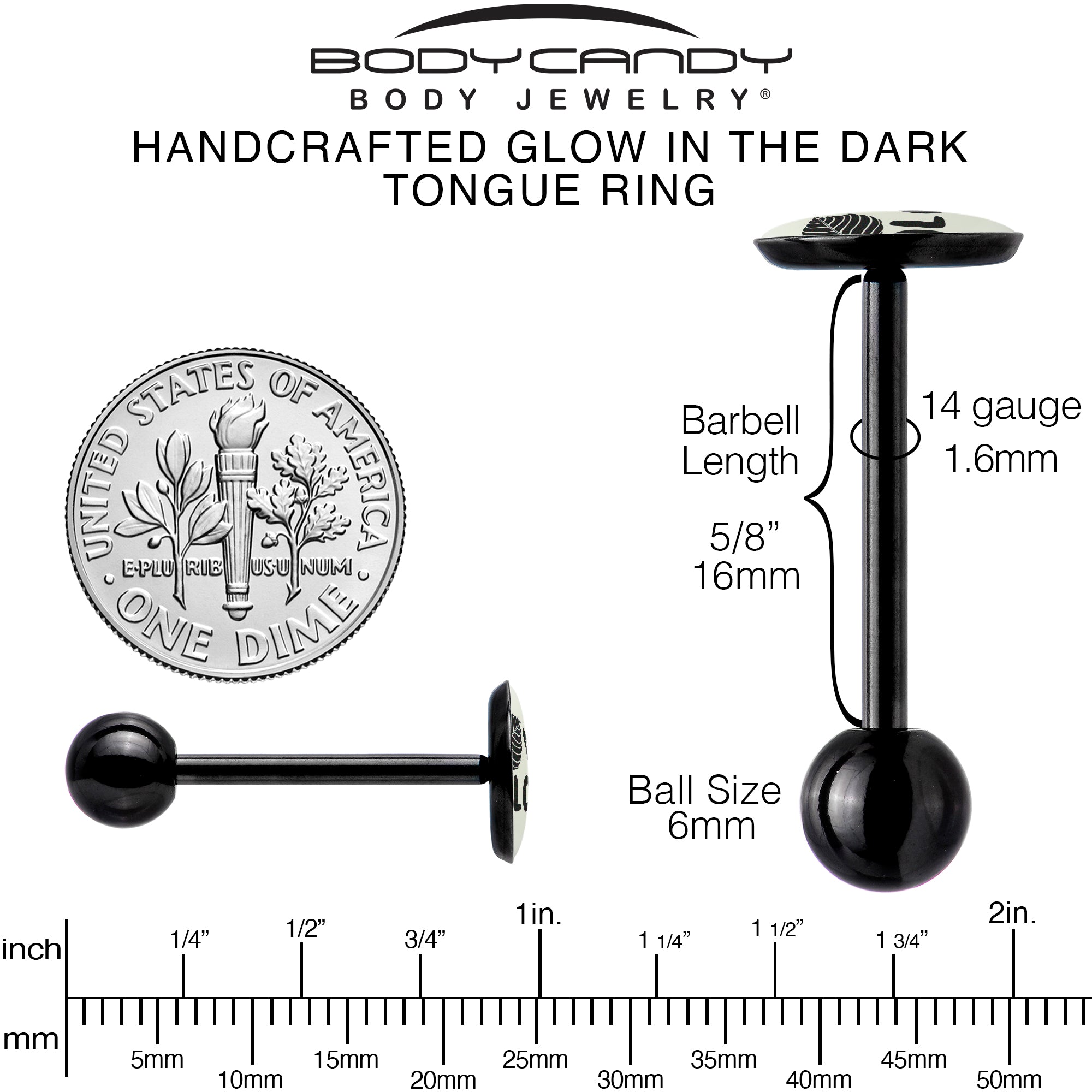 Glow in the Dark Black Anodized Leaf Me Alone Barbell Tongue Ring