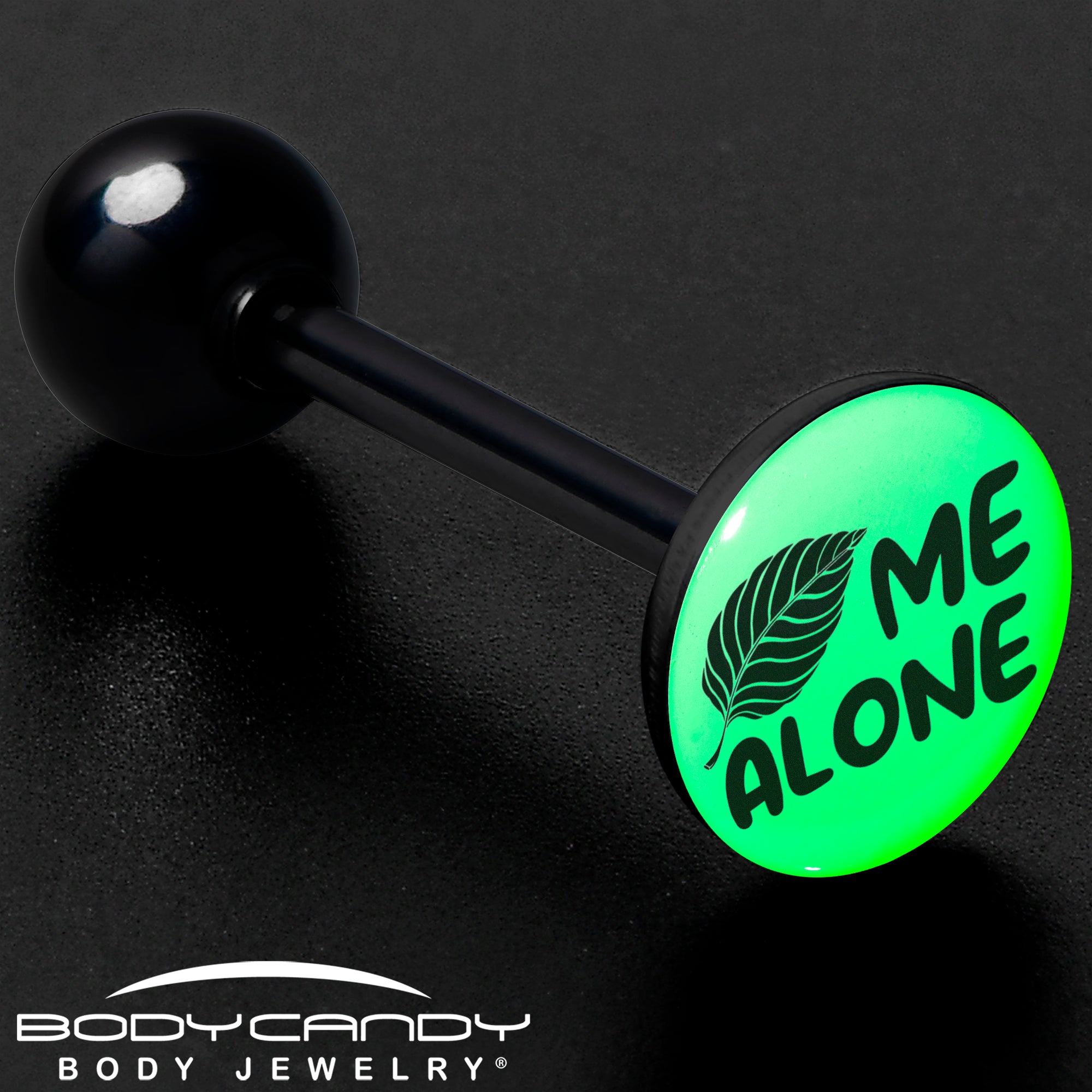 Glow in the Dark Black Anodized Leaf Me Alone Barbell Tongue Ring