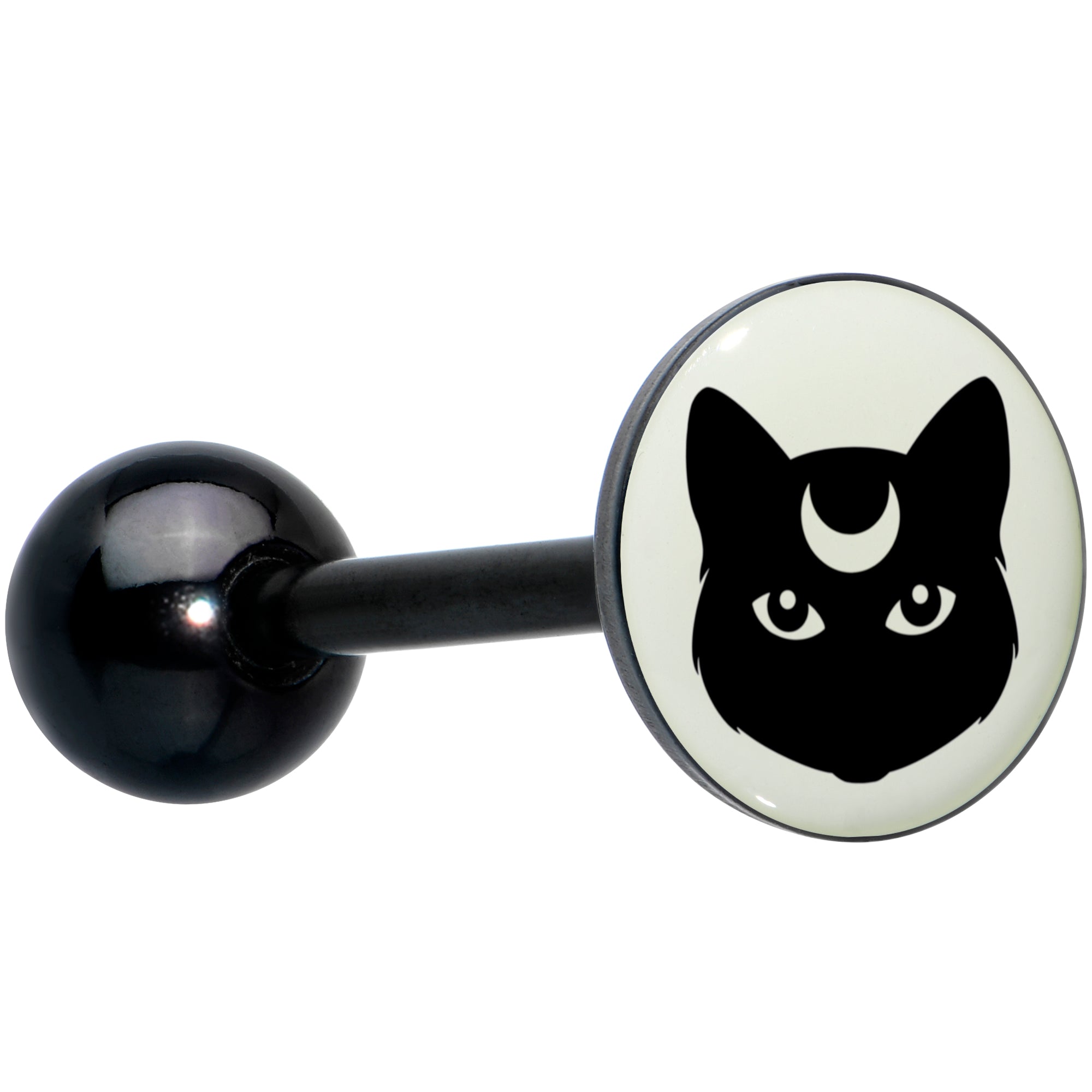 Glow in the Dark Black Anodized Mystic Kitty Cat Barbell Tongue Ring