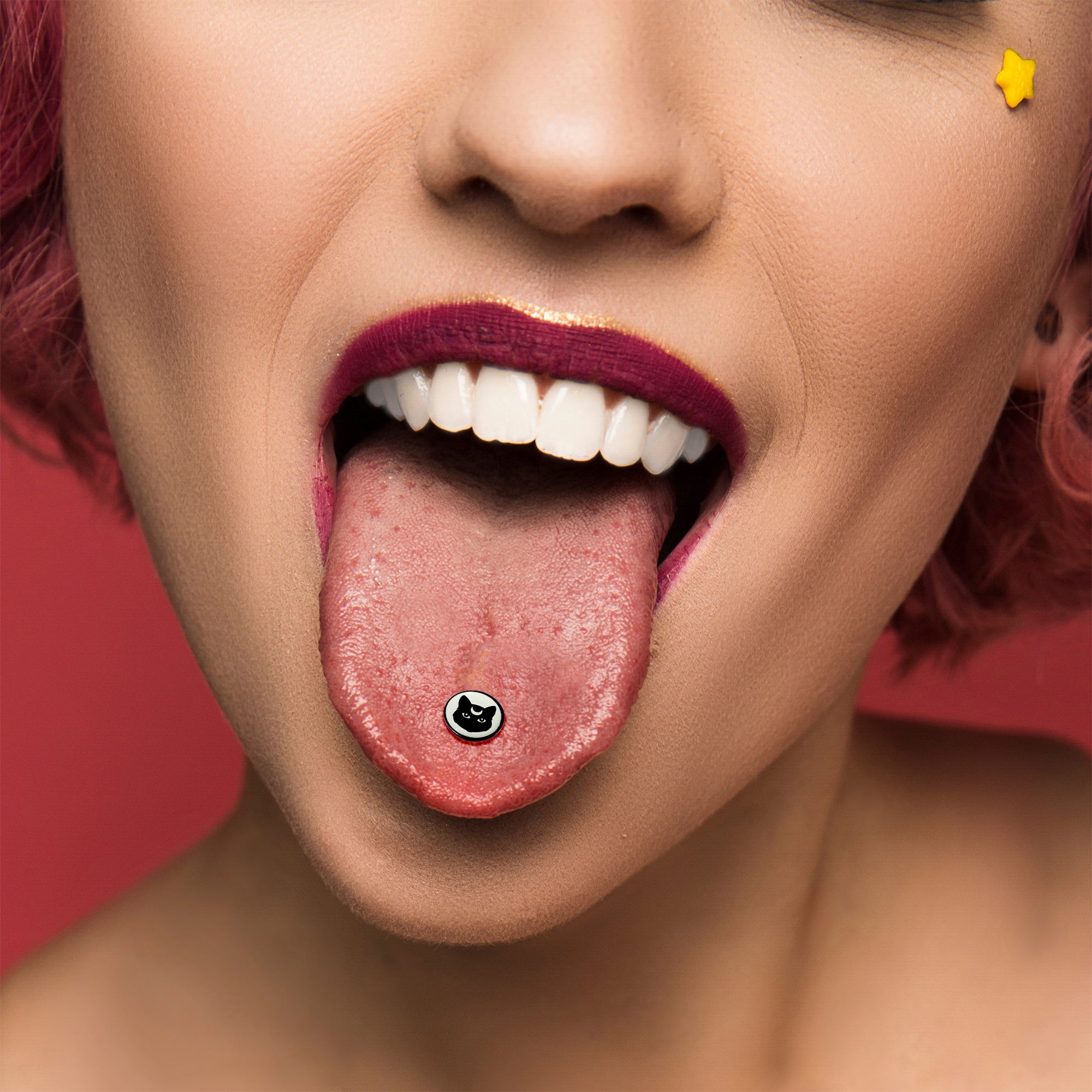 Glow in the Dark Black Anodized Mystic Kitty Cat Barbell Tongue Ring