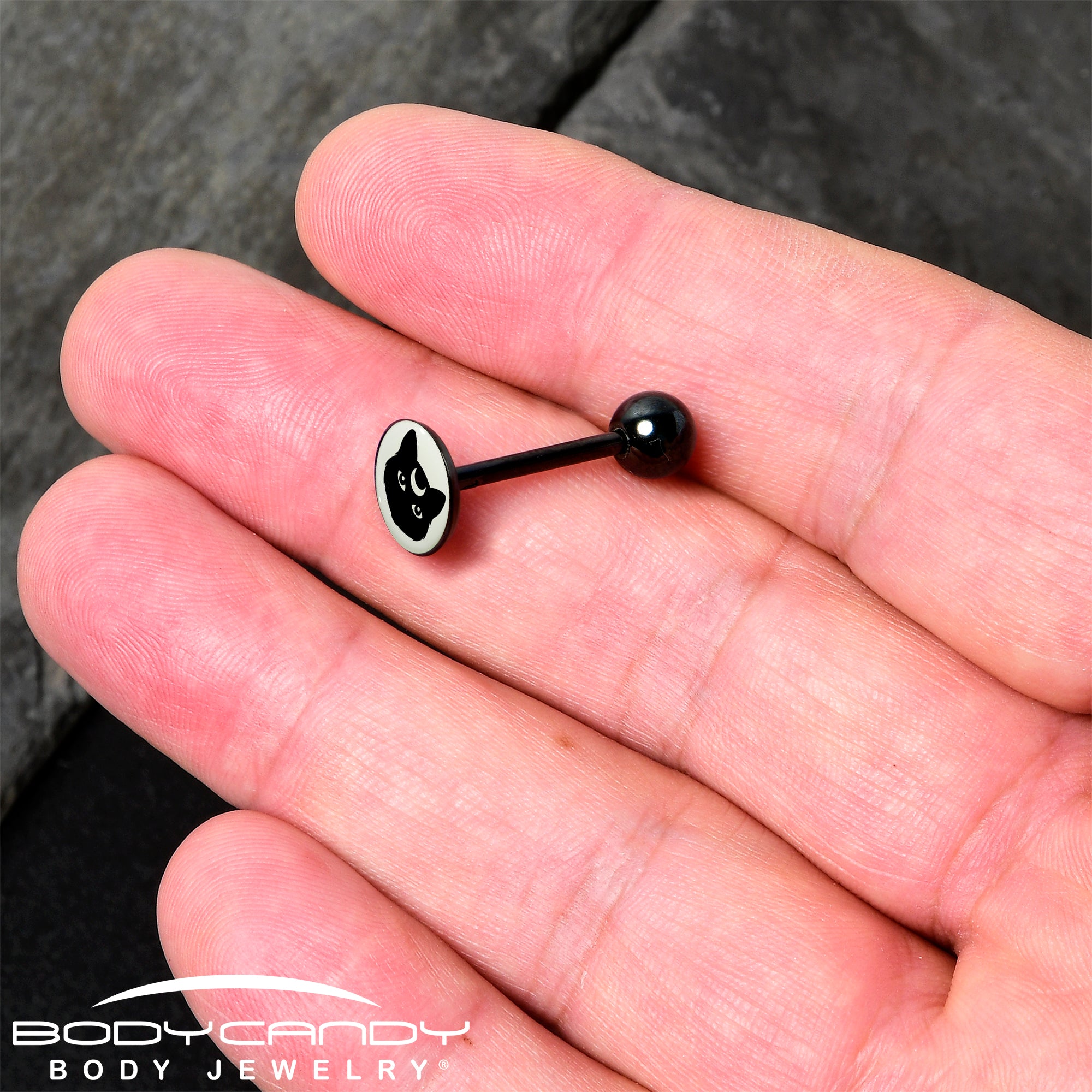 Glow in the Dark Black Anodized Mystic Kitty Cat Barbell Tongue Ring