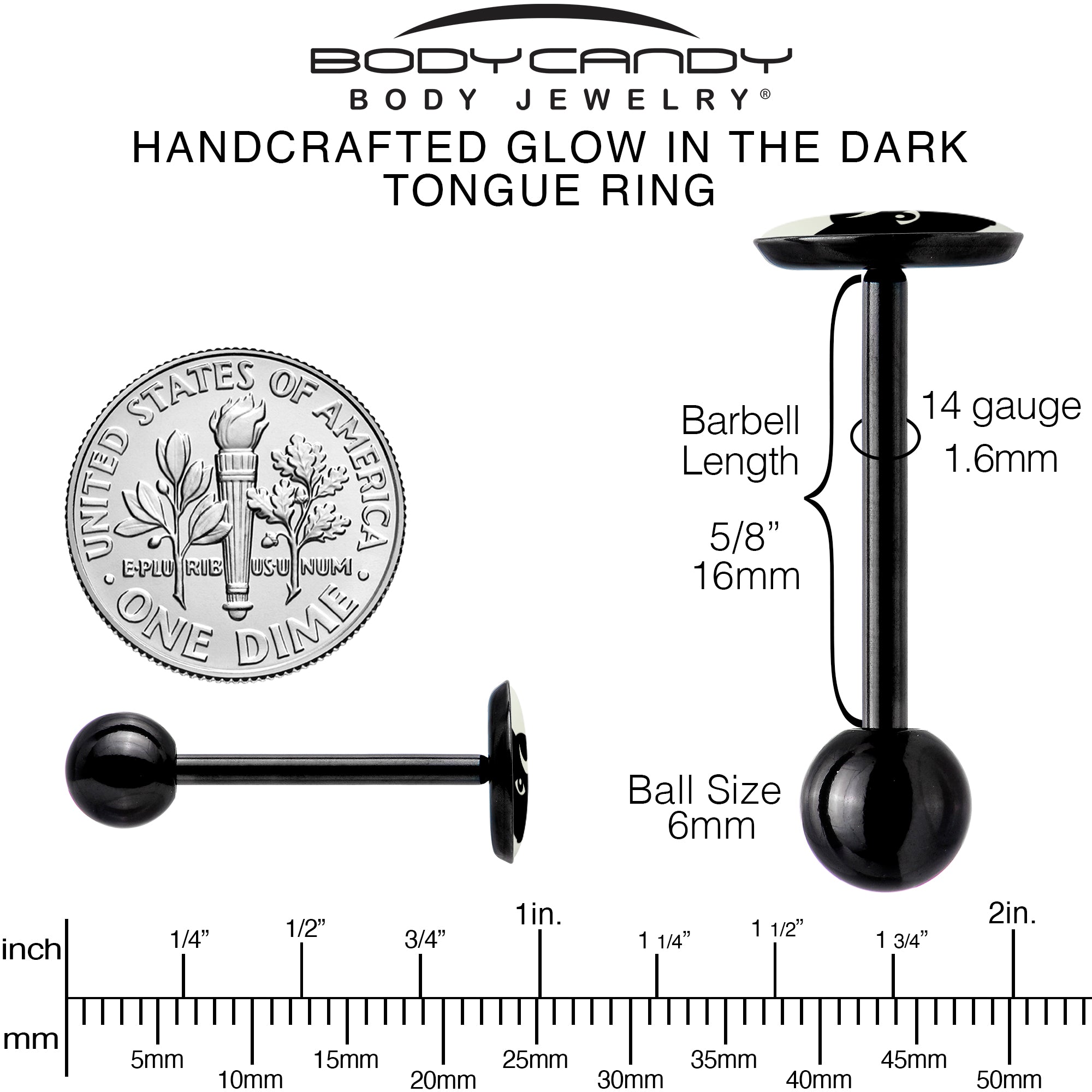 Glow in the Dark Black Anodized Mystic Kitty Cat Barbell Tongue Ring