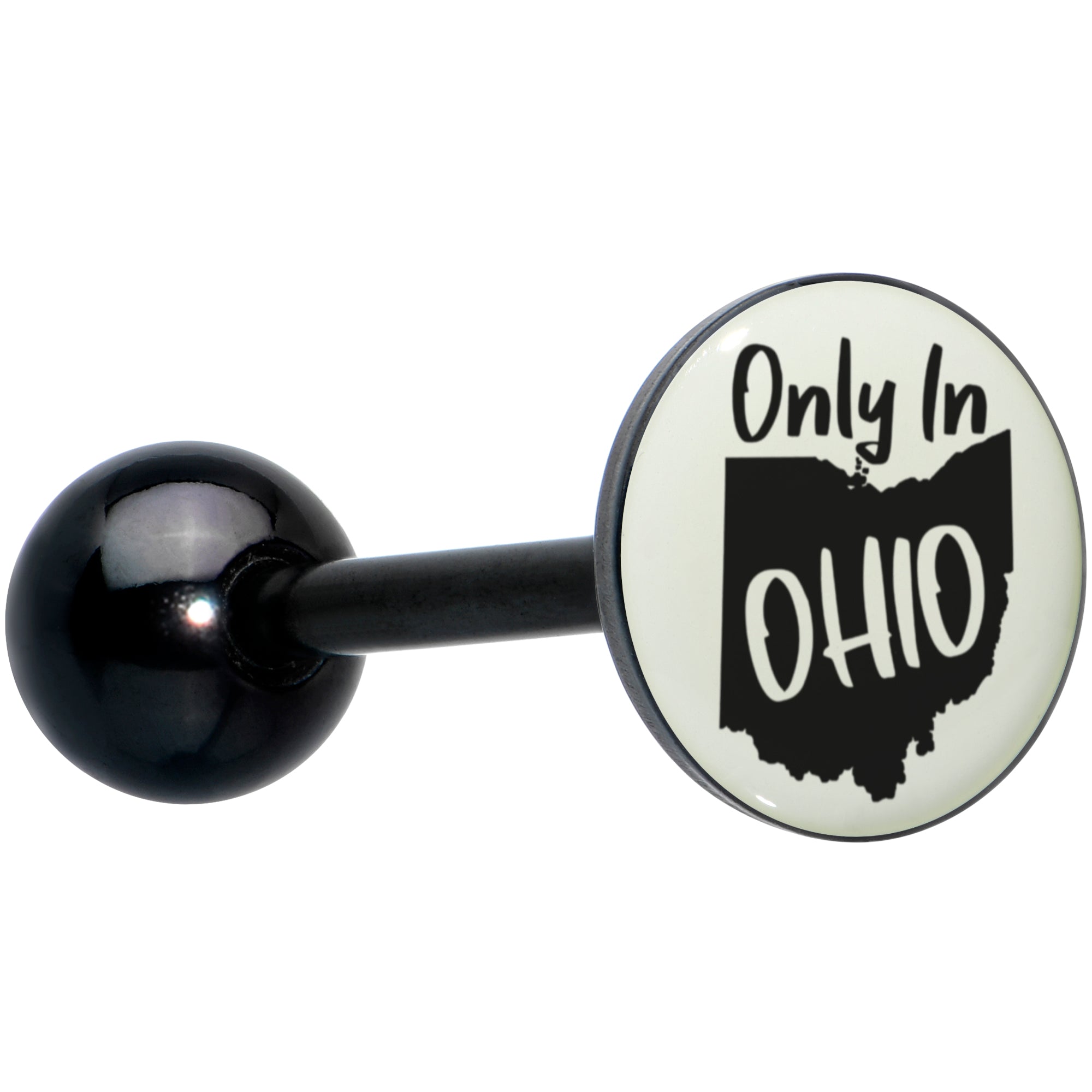 Glow in the Dark Black Anodized Only in Ohio Barbell Tongue Ring