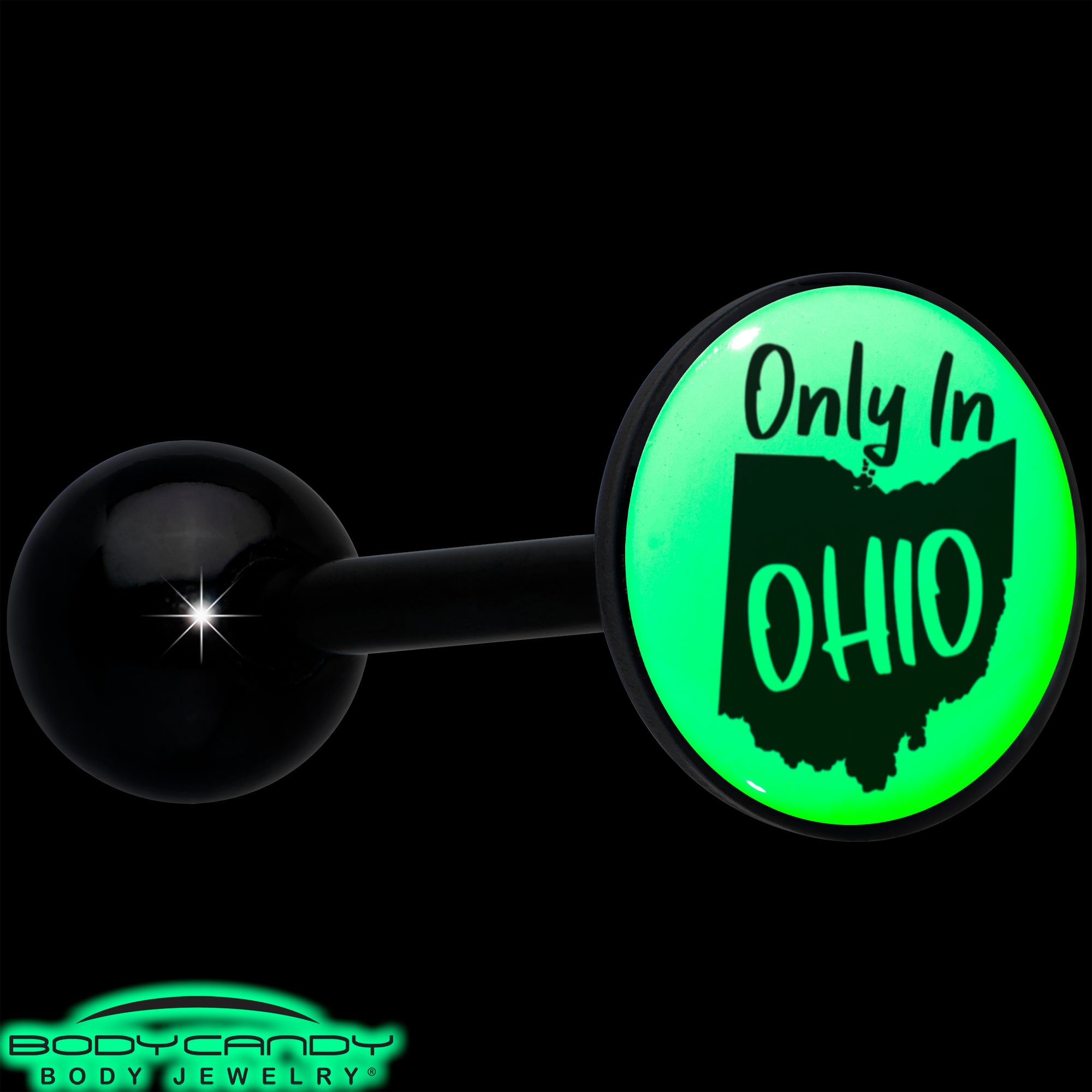 Glow in the Dark Black Anodized Only in Ohio Barbell Tongue Ring