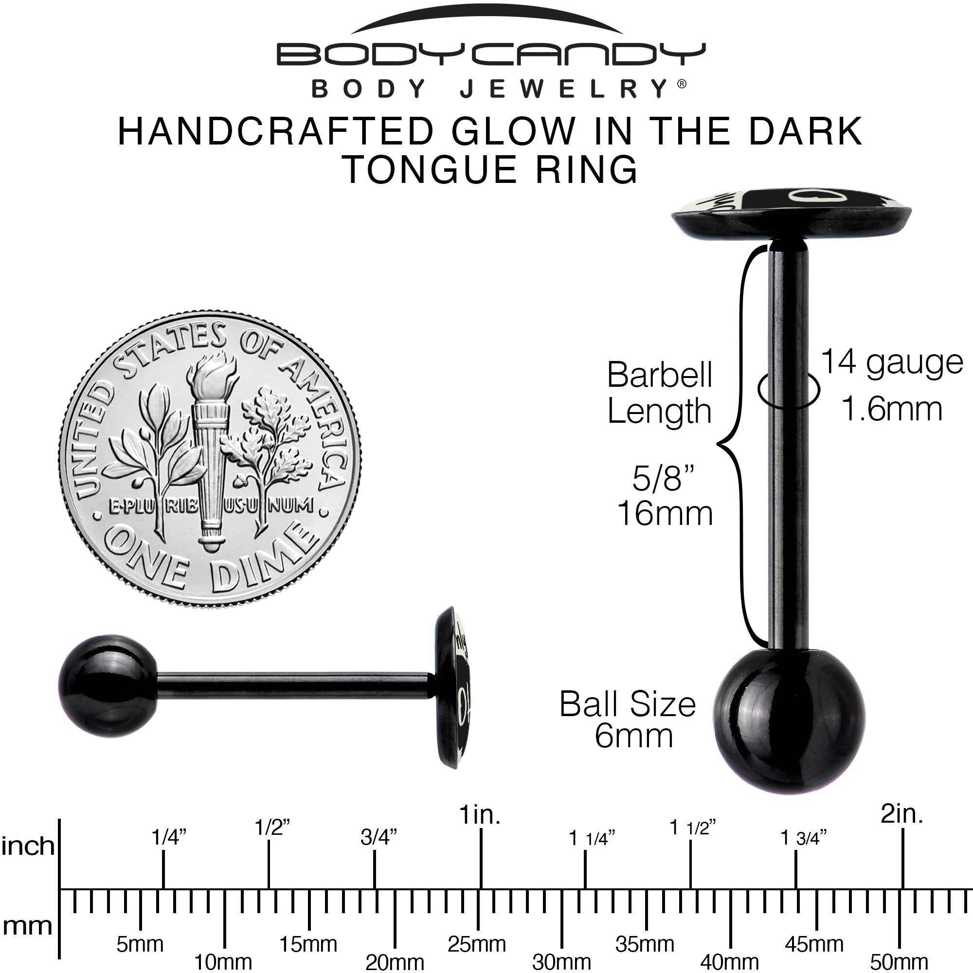 Glow in the Dark Black Anodized Only in Ohio Barbell Tongue Ring