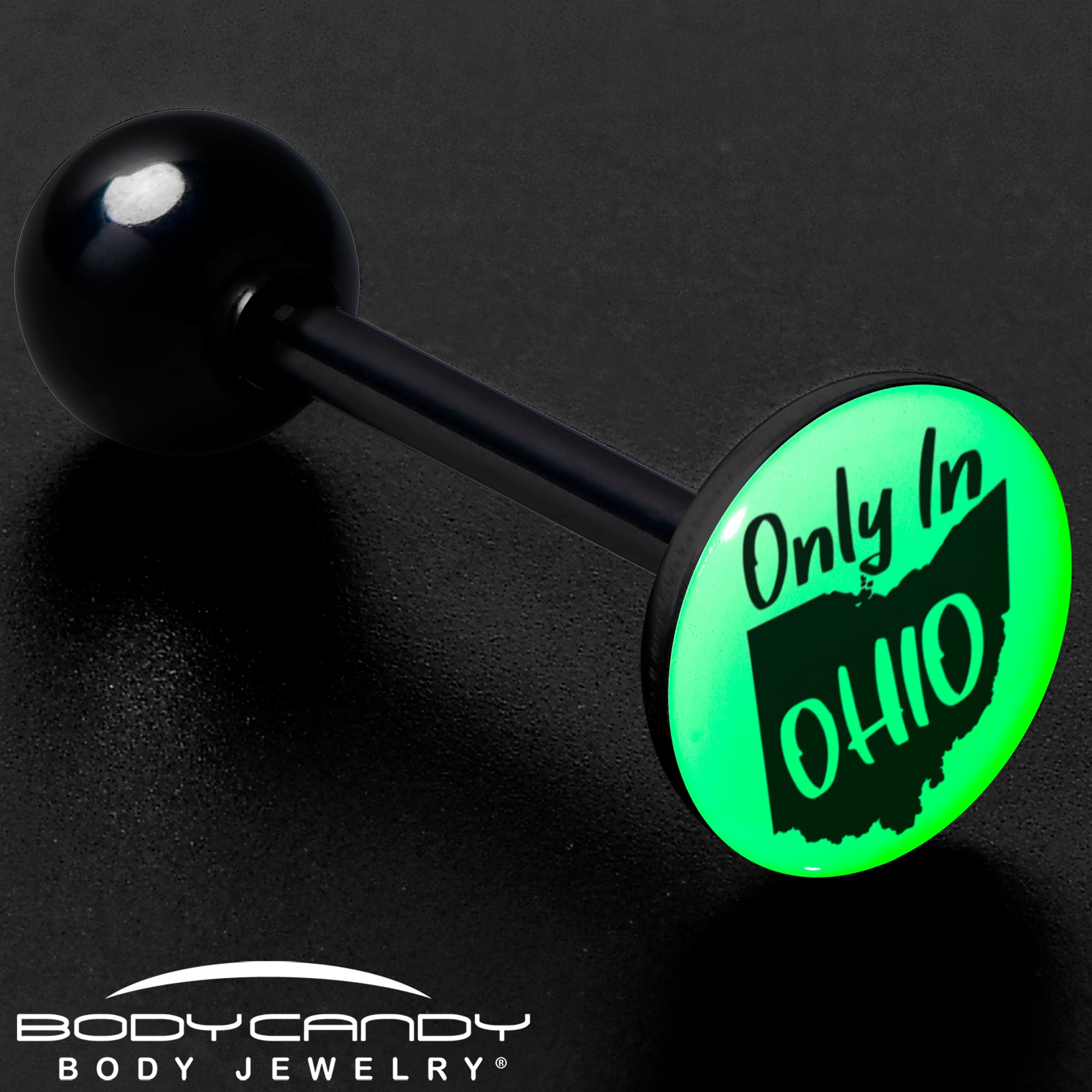 Glow in the Dark Black Anodized Only in Ohio Barbell Tongue Ring