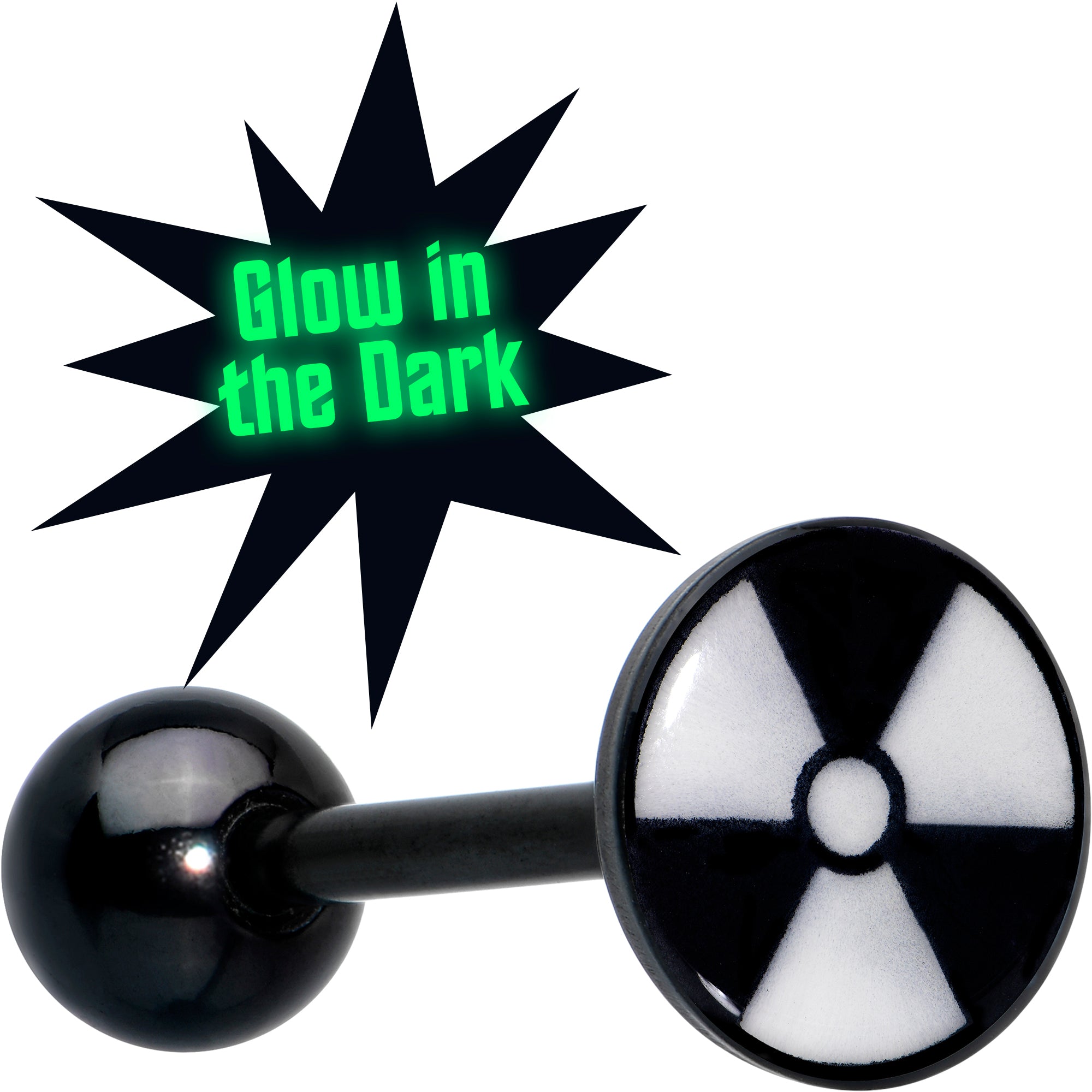 Glow in the Dark Black Anodized Radioactive Barbell Tongue Ring