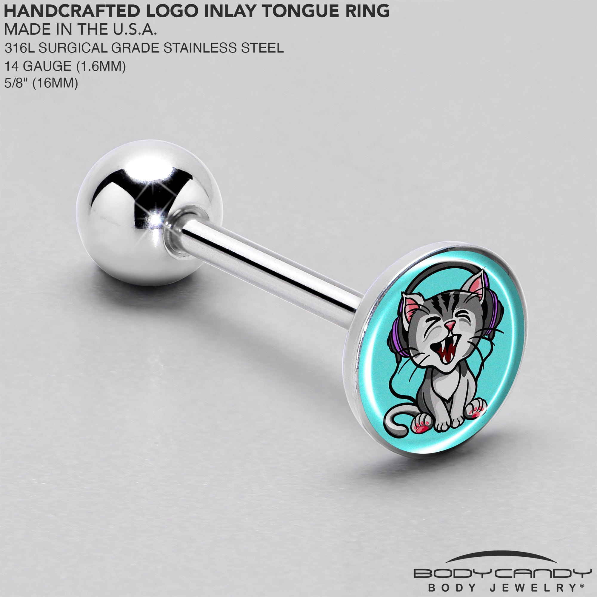 Heavy Metal Kitty Cat Barbell Tongue Ring