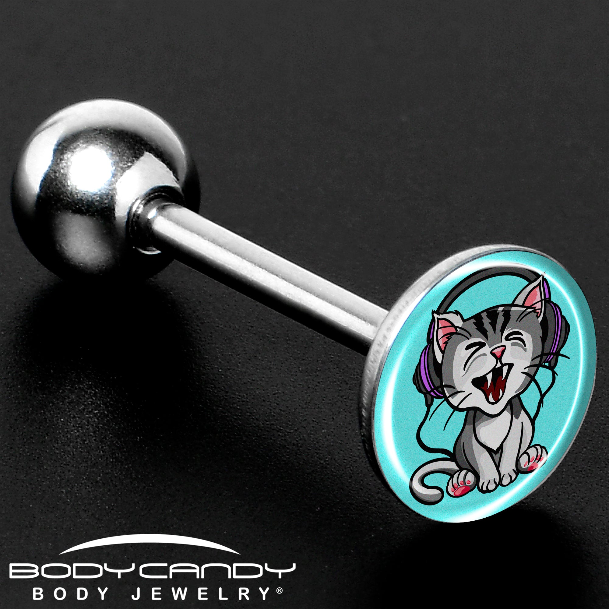 Heavy Metal Kitty Cat Barbell Tongue Ring