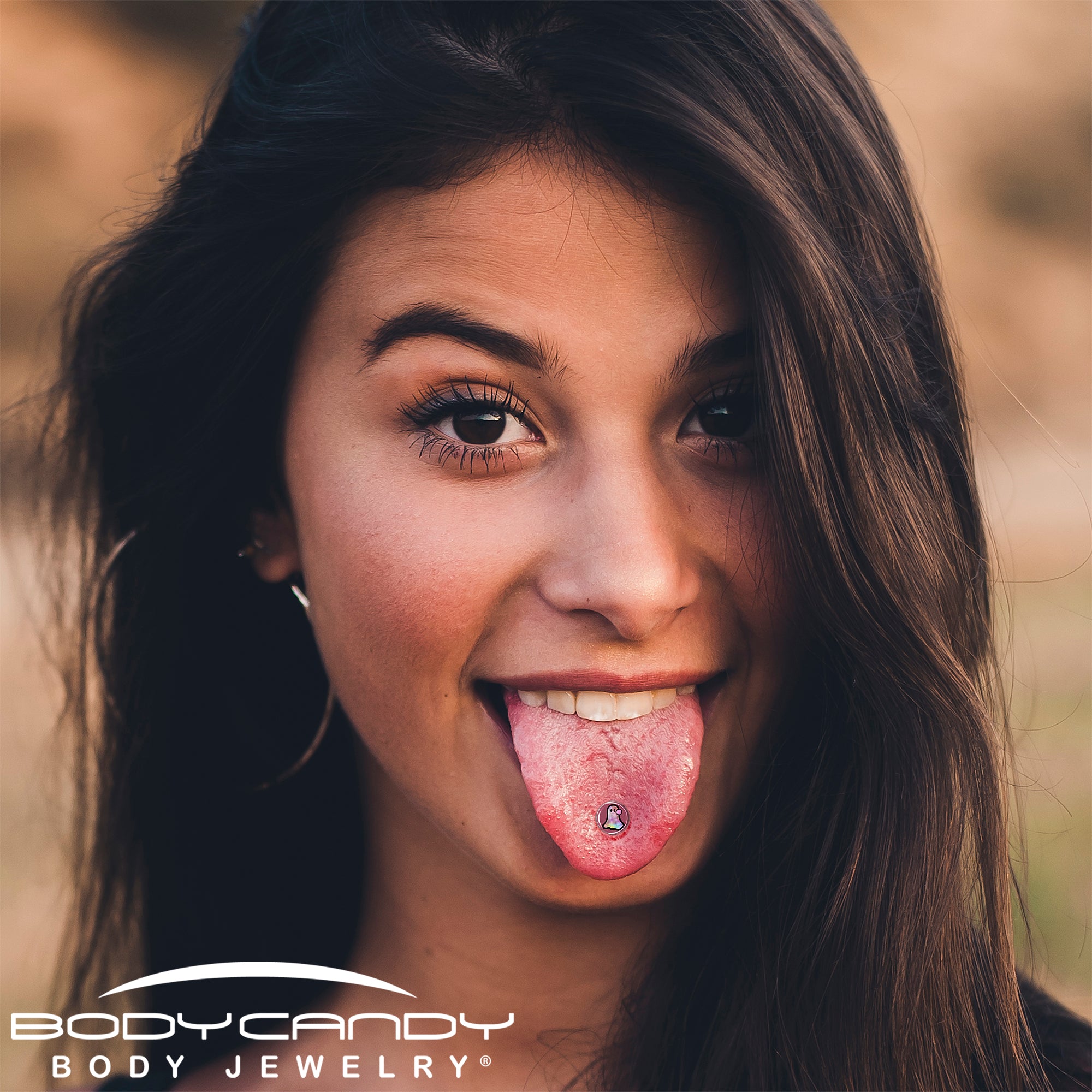 Ghost Shaped Tongue Ring Barbell with Glittering Disco Finish