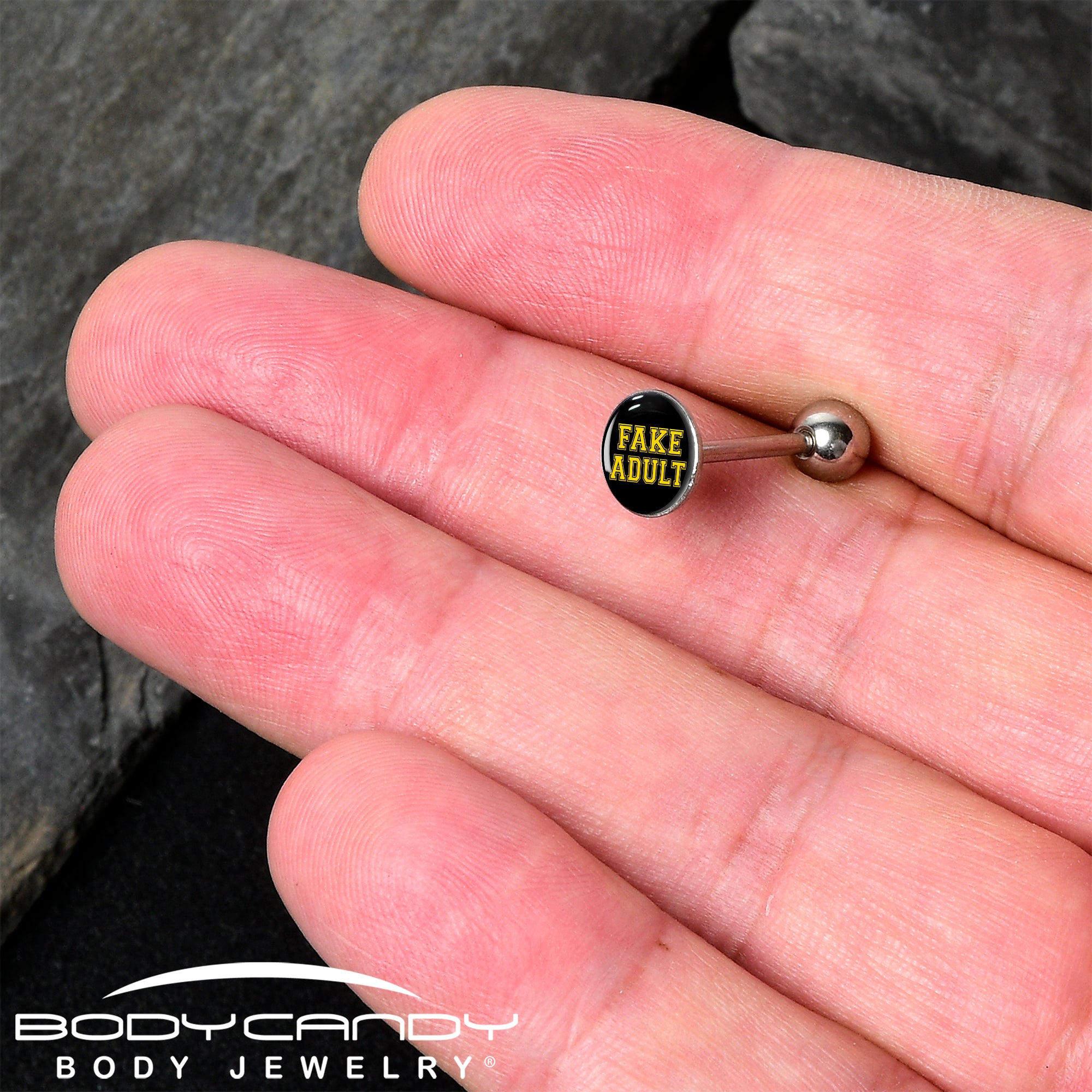 Black Yellow Fake Adult Barbell Tongue Ring