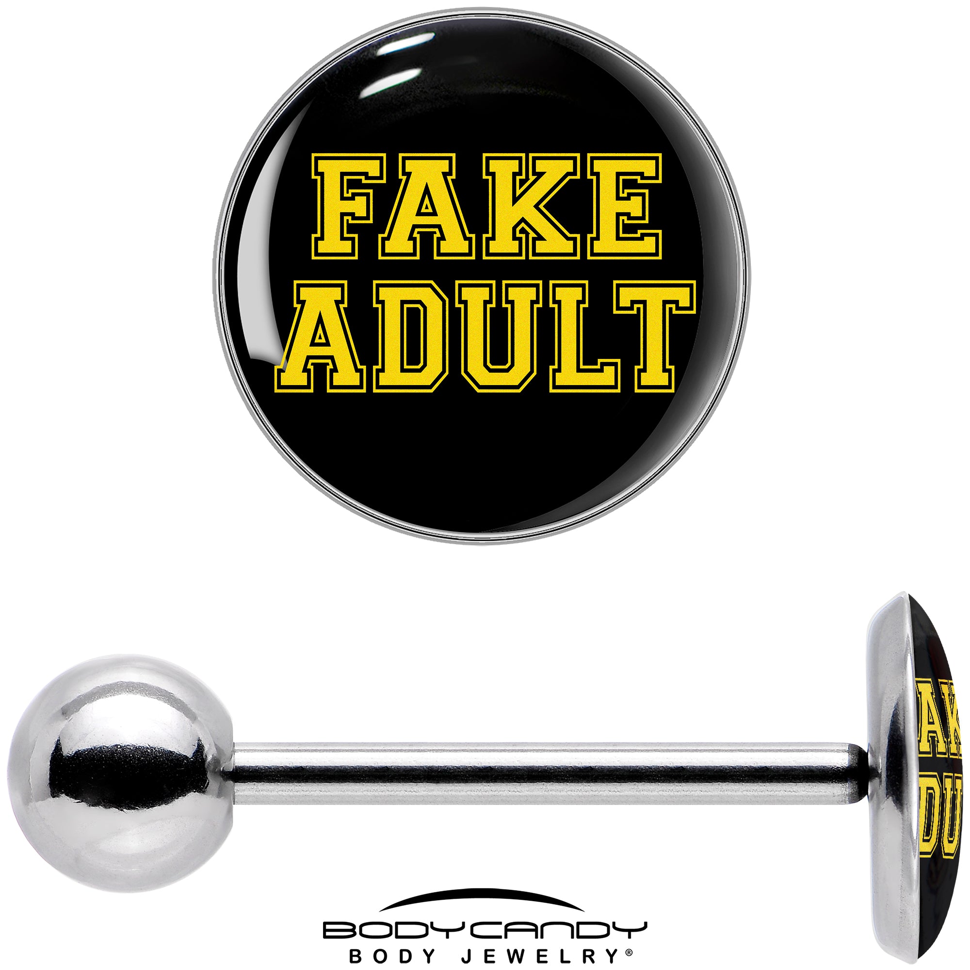 Black Yellow Fake Adult Barbell Tongue Ring