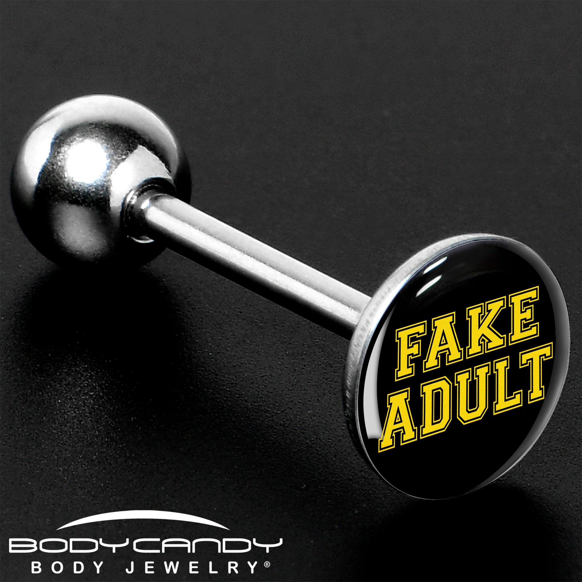 Black Yellow Fake Adult Barbell Tongue Ring